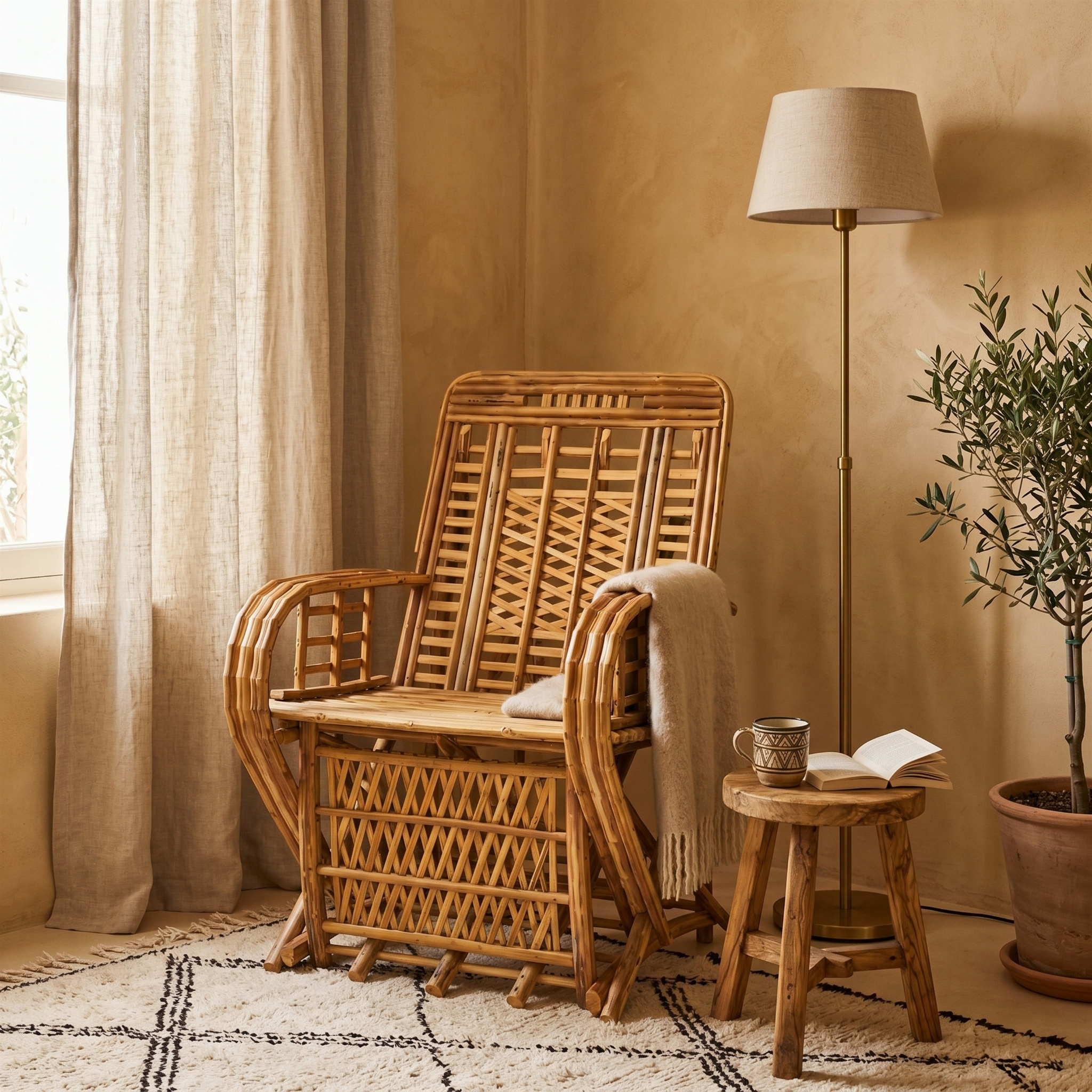 Fauteuil Artisanal Bois de Palmier Dattier Tunisie | Fiolla Home