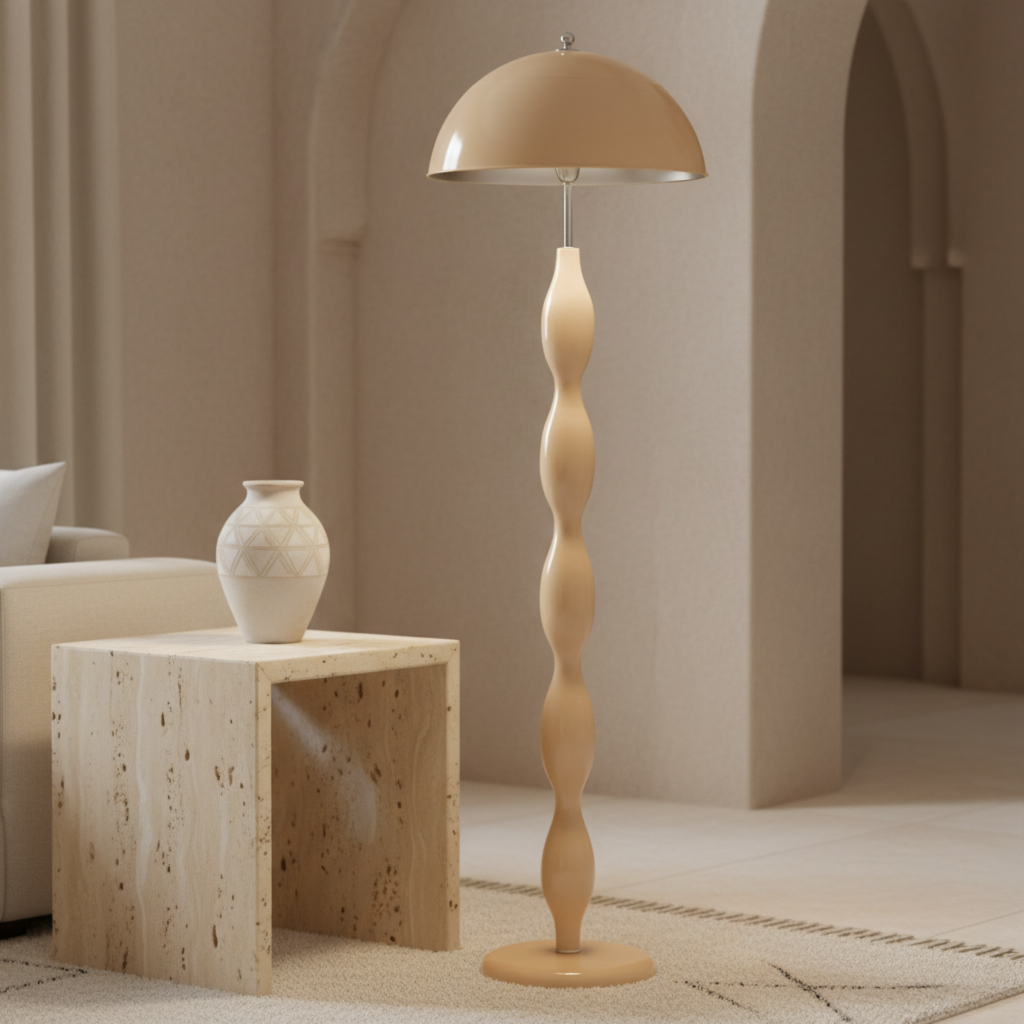 Lampadaire Ondulé Blanc Cassé – Élégance Fait Main Tunisie