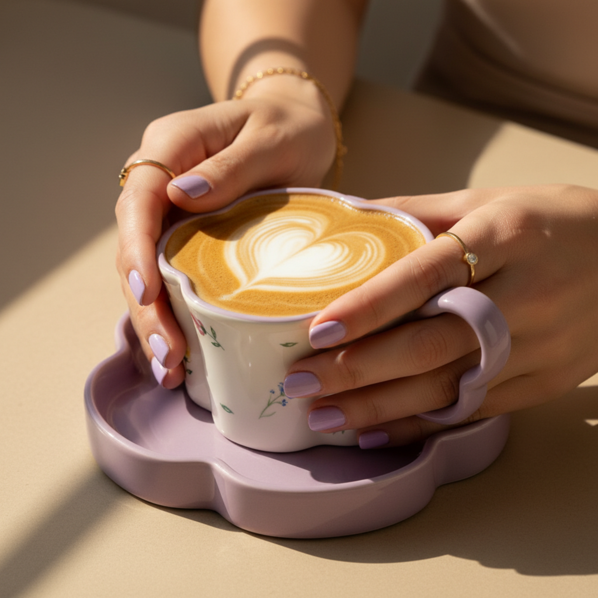 Mug Fleur Céramique Lilas & Soucoupe – Idée Cadeau Cute Tunisie