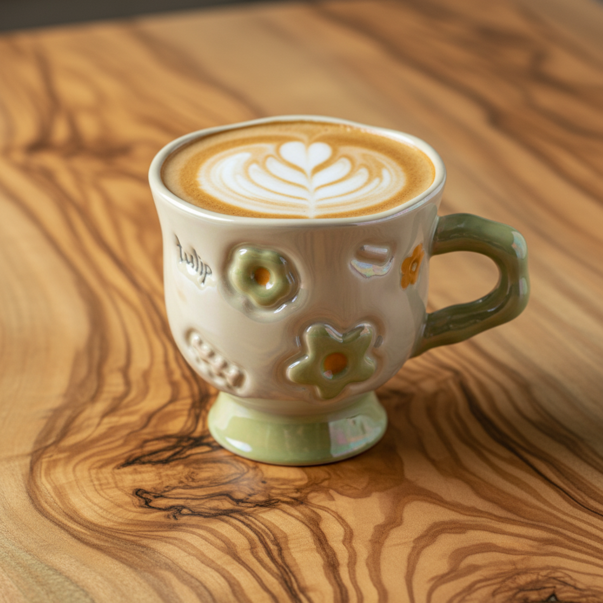 Mug Vert Design Fleur en Relief en Céramique – Style Moderne Tunisie