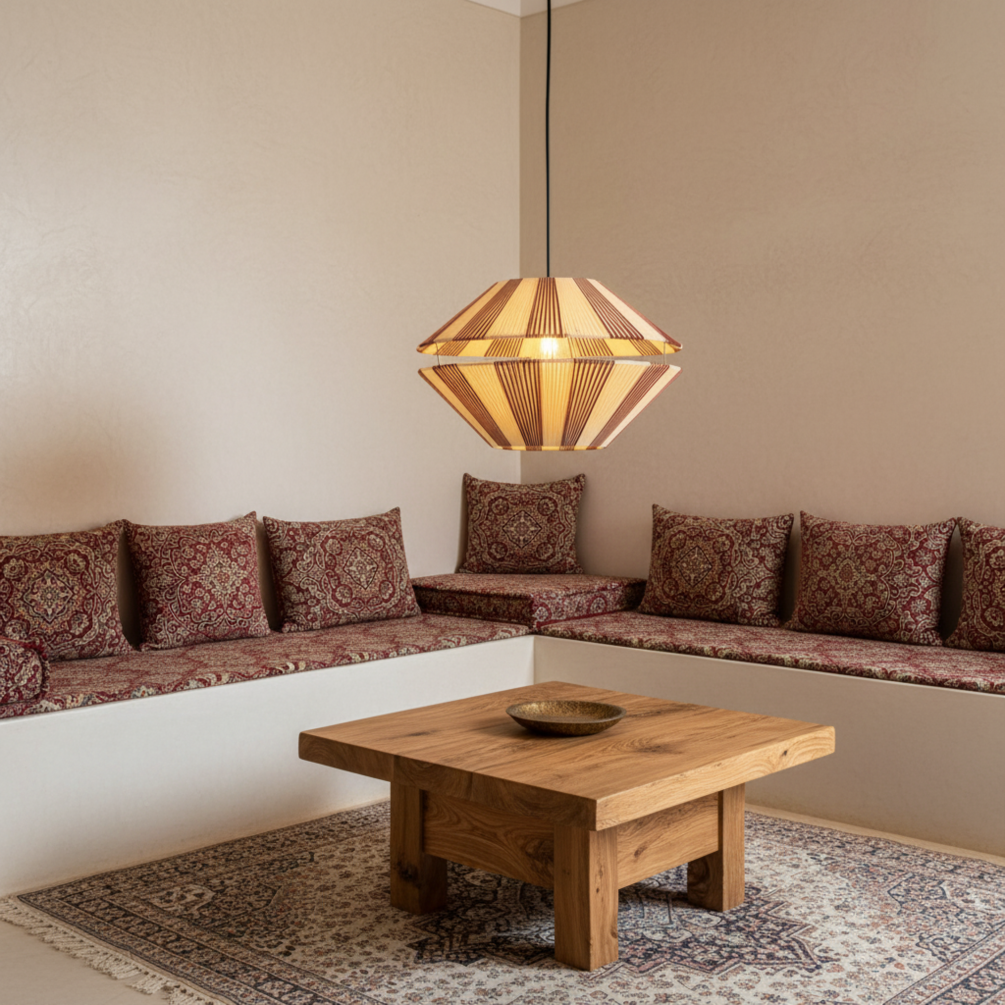 Suspension Jute Plissée Géométrique Fait Main | Design Tunisien Élégant