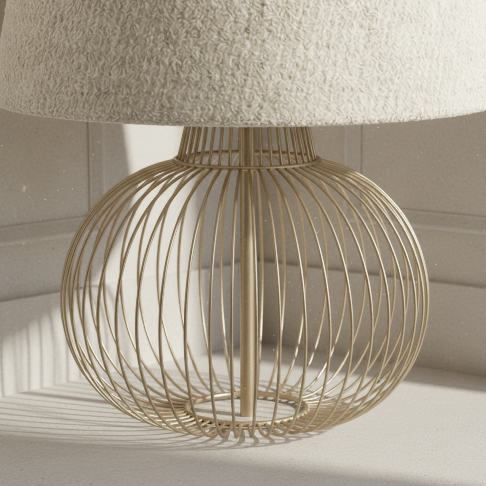 Lampe de Table Grège en Tissu Bouclette et Pied Filaire Design