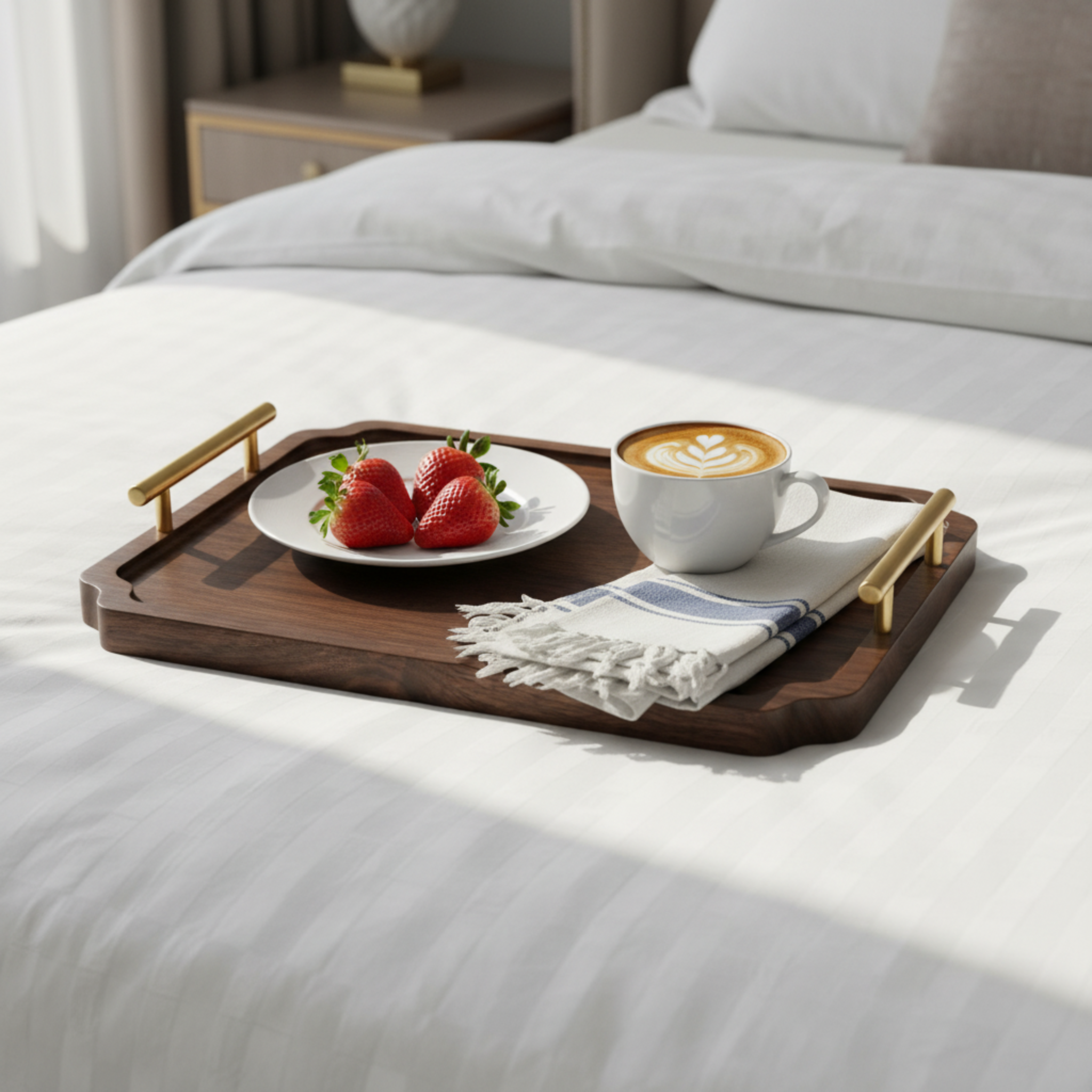 Lot de 2 Plateaux de Service en Bois & Poignées Dorées – Design Chic