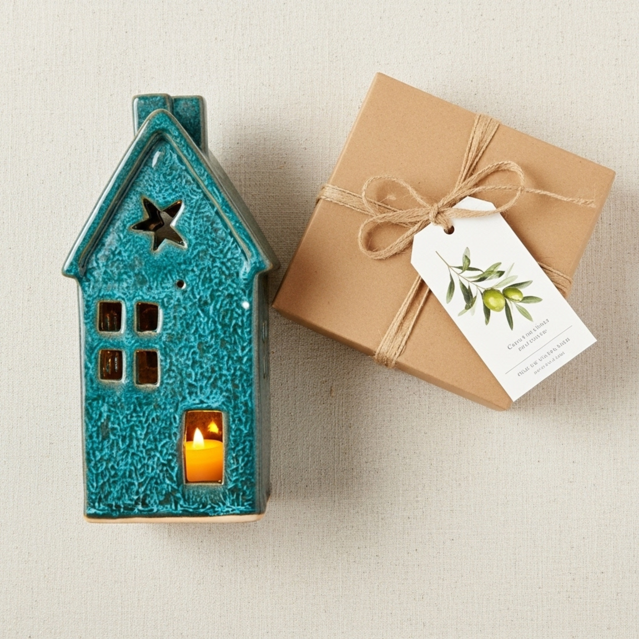 Cache-Bougie Maison en Céramique Turquoise – Fait Main en Tunisie