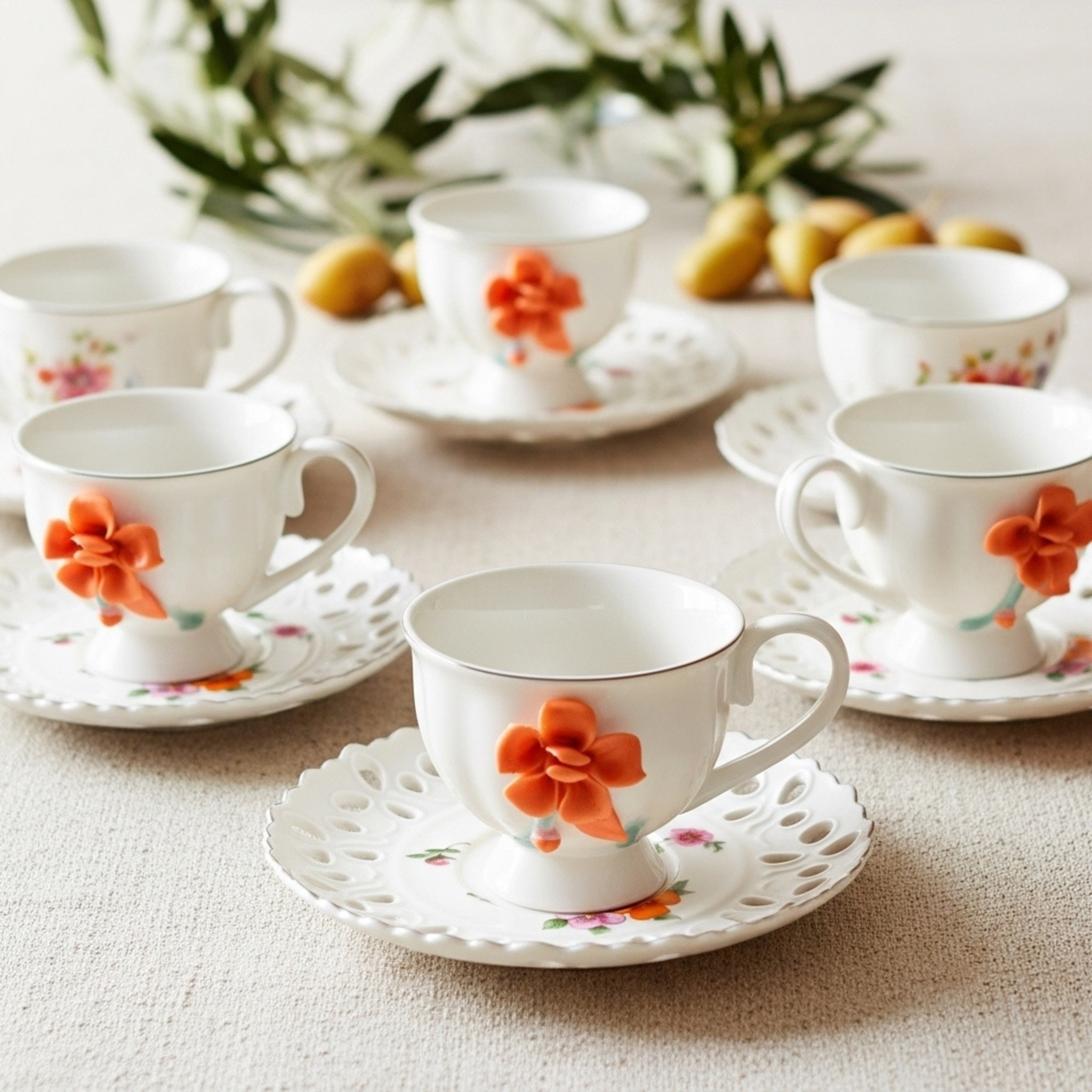 Service Café Noir Porcelaine Fine – 6 Tasses + 6 Soucoupes