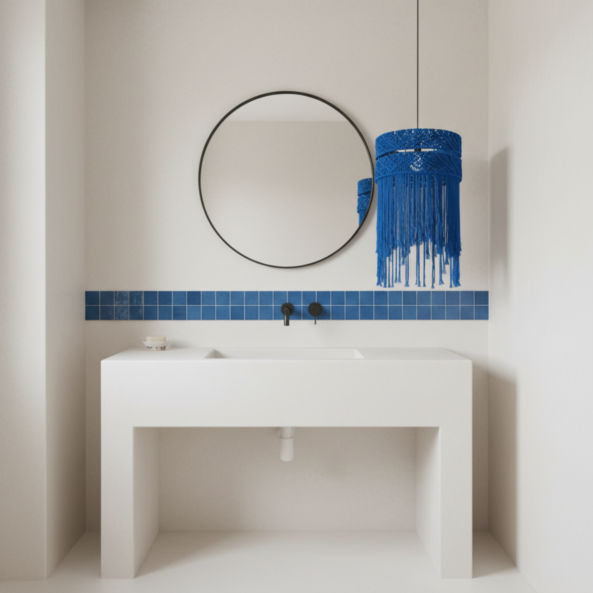 Suspension Macramé Bleu Royal | Franges Coton Bohème | Tunisie