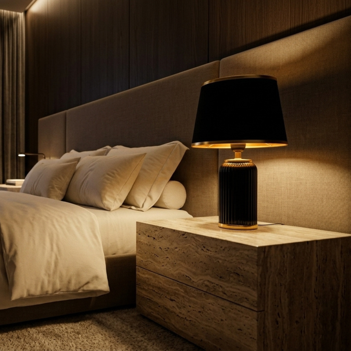 Lampe à Poser Noire Or Tunisie | Chevet Céramique Chic | Fiolla Home