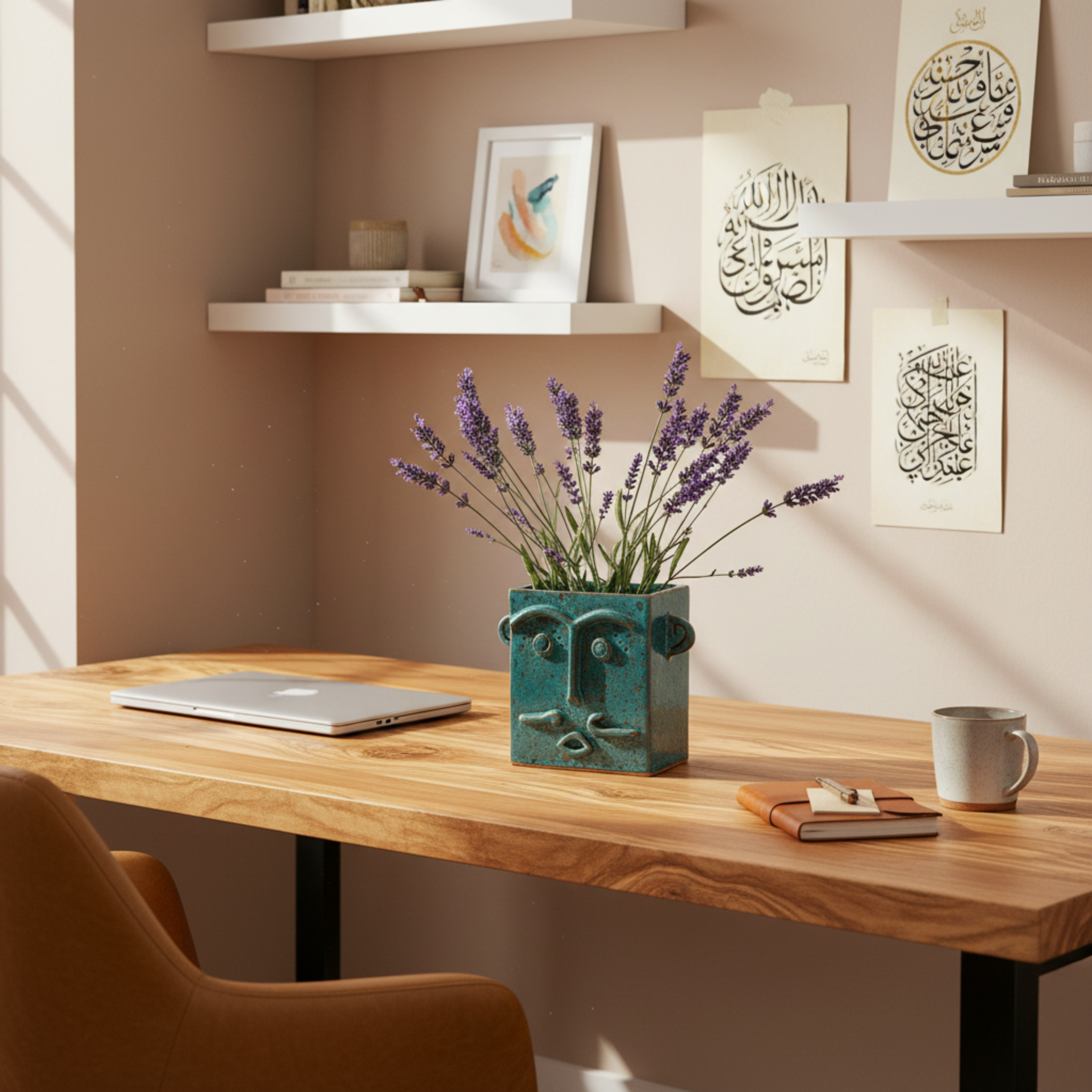 Vase Visage Carré en Céramique – Émail Émeraude Tunisien