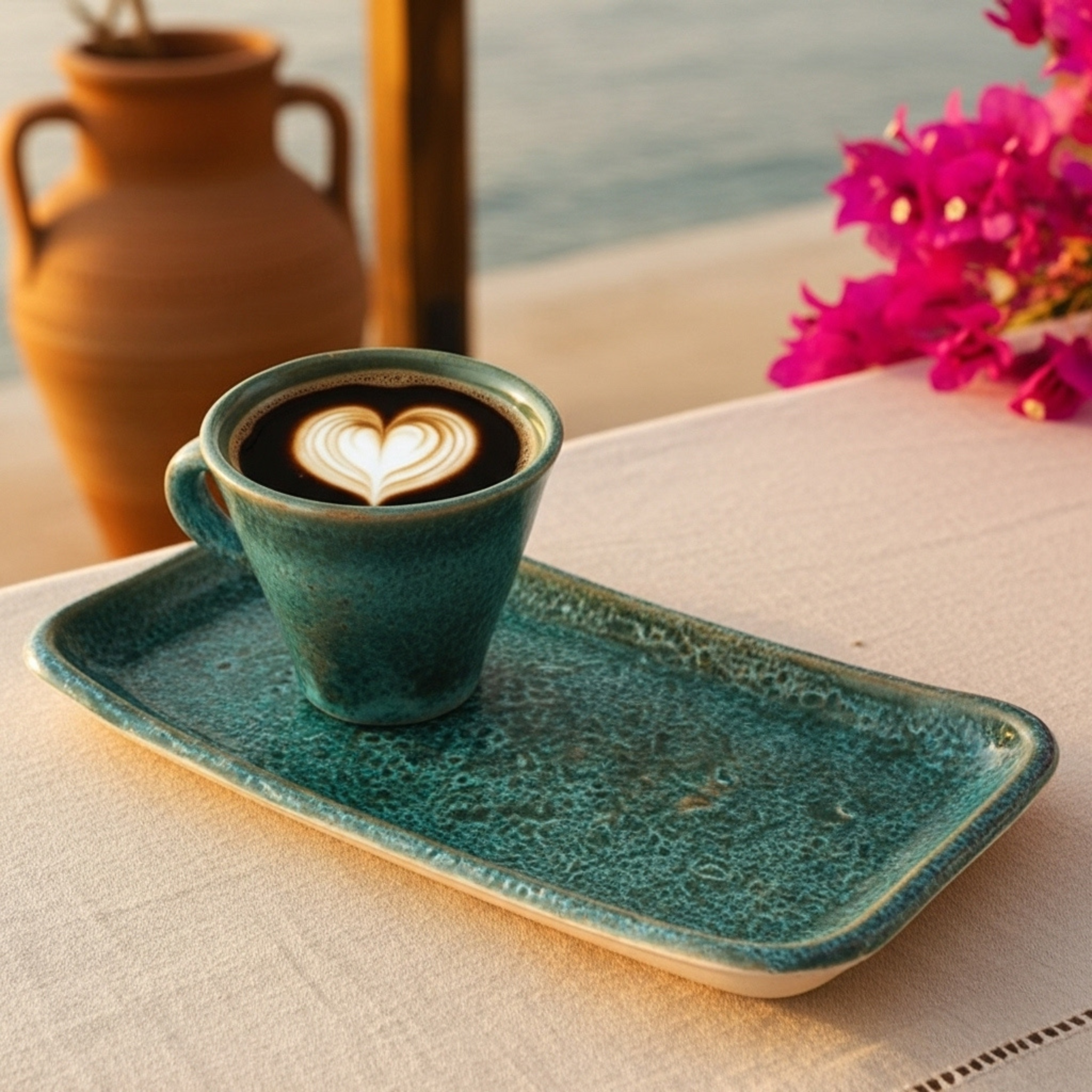 Tasse Espresso + Plateau Turquoise – Céramique Artisanale Tunisie