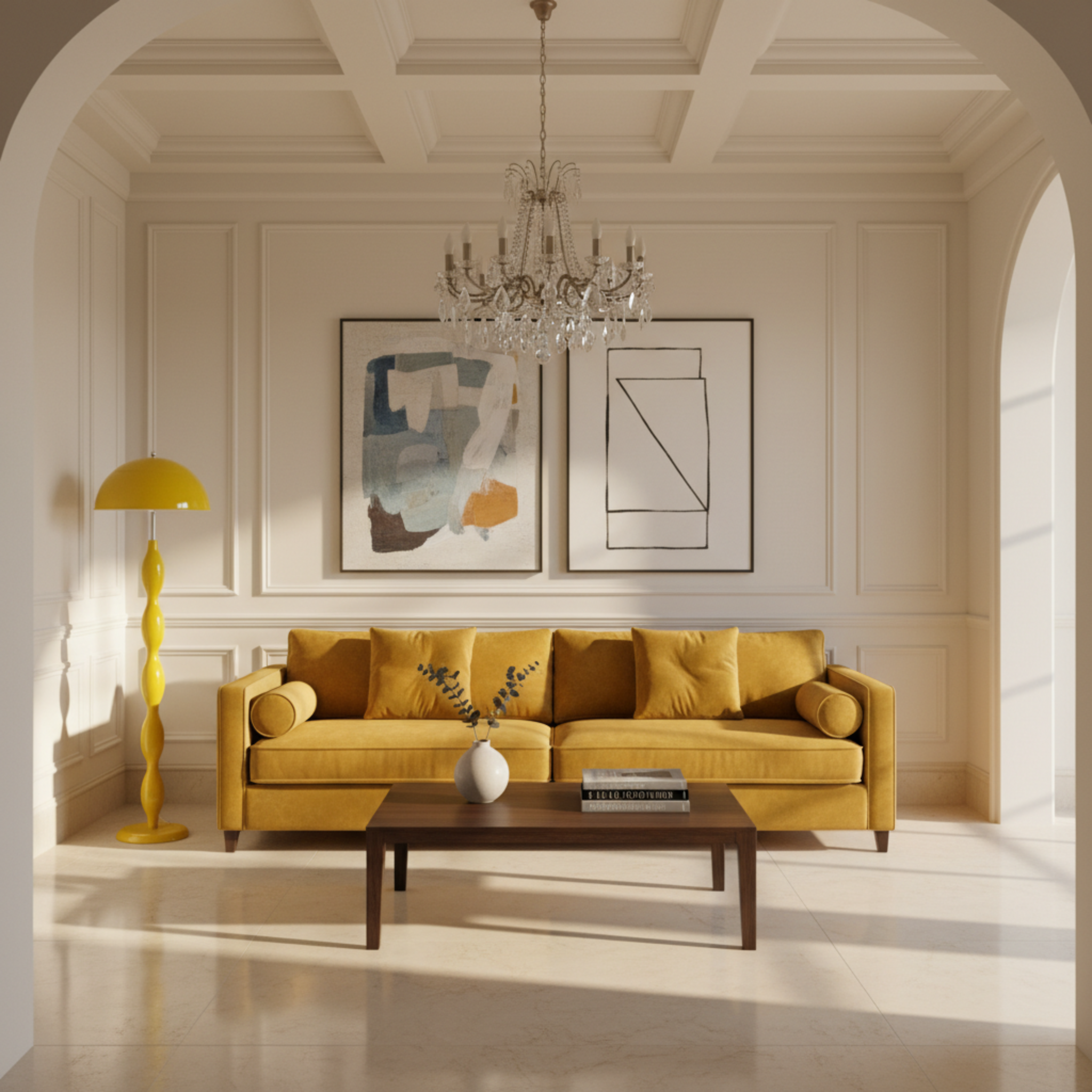 Lampadaire Sculptural Ondulé Jaune – Fait Main Luxe Tunisie