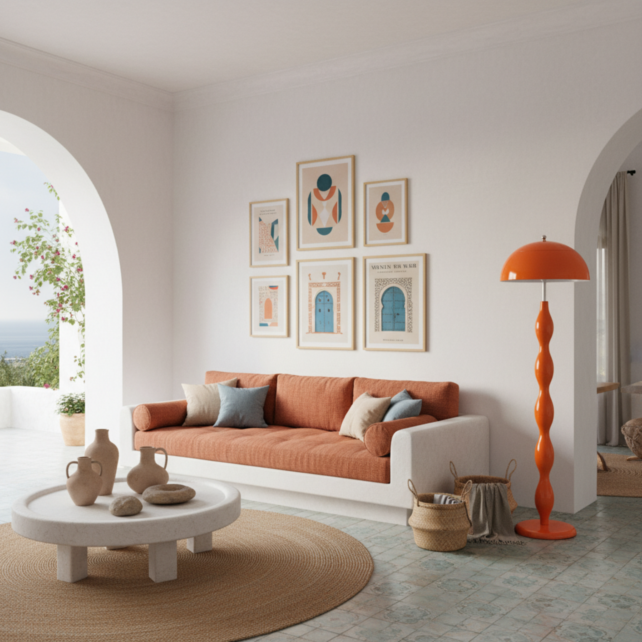 Lampadaire Ondulé Orange Terracotta – Luxe Fait Main Tunisie