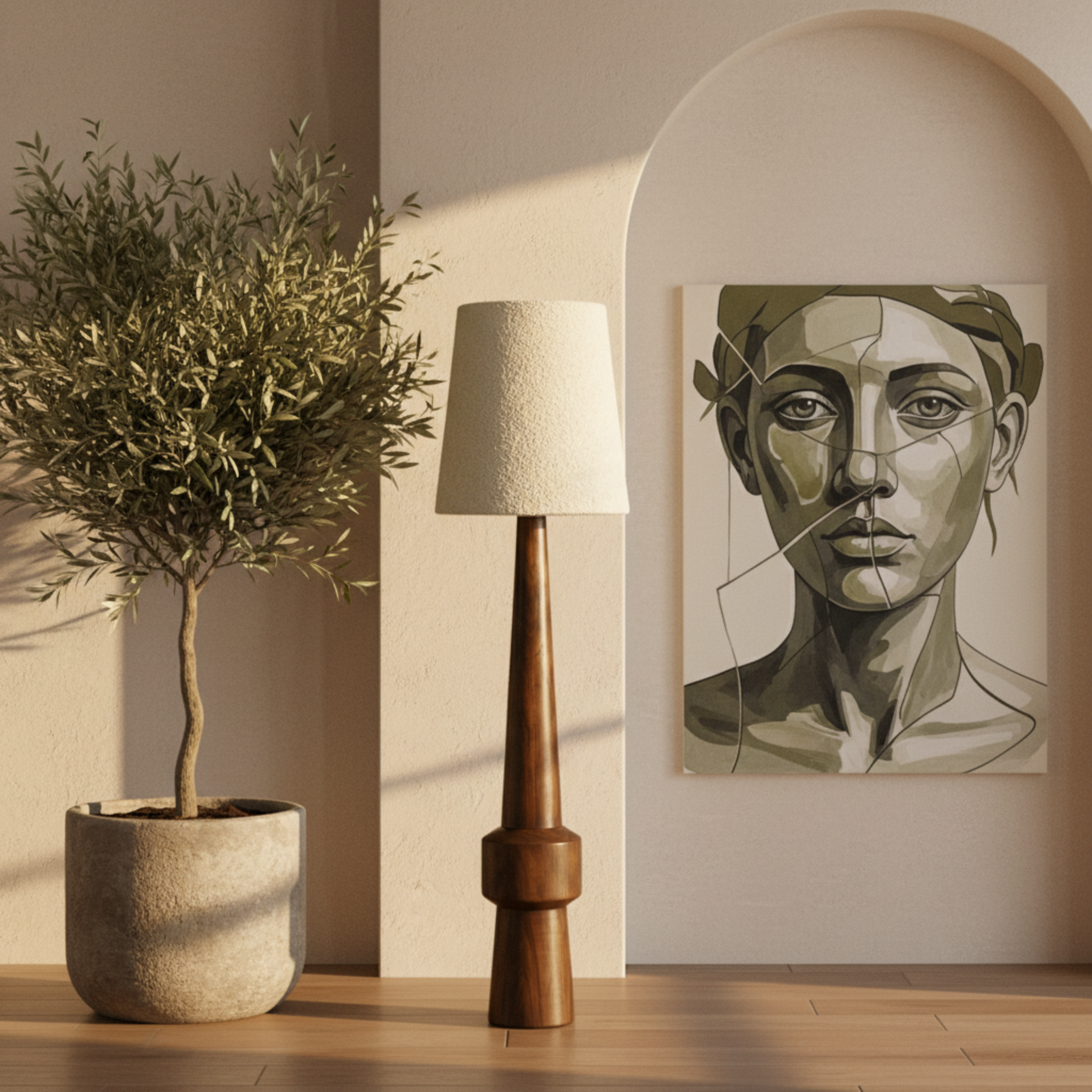 Lampadaire ATLAS Bois Rouge et Abat-Jour Bouclette | Tunisie