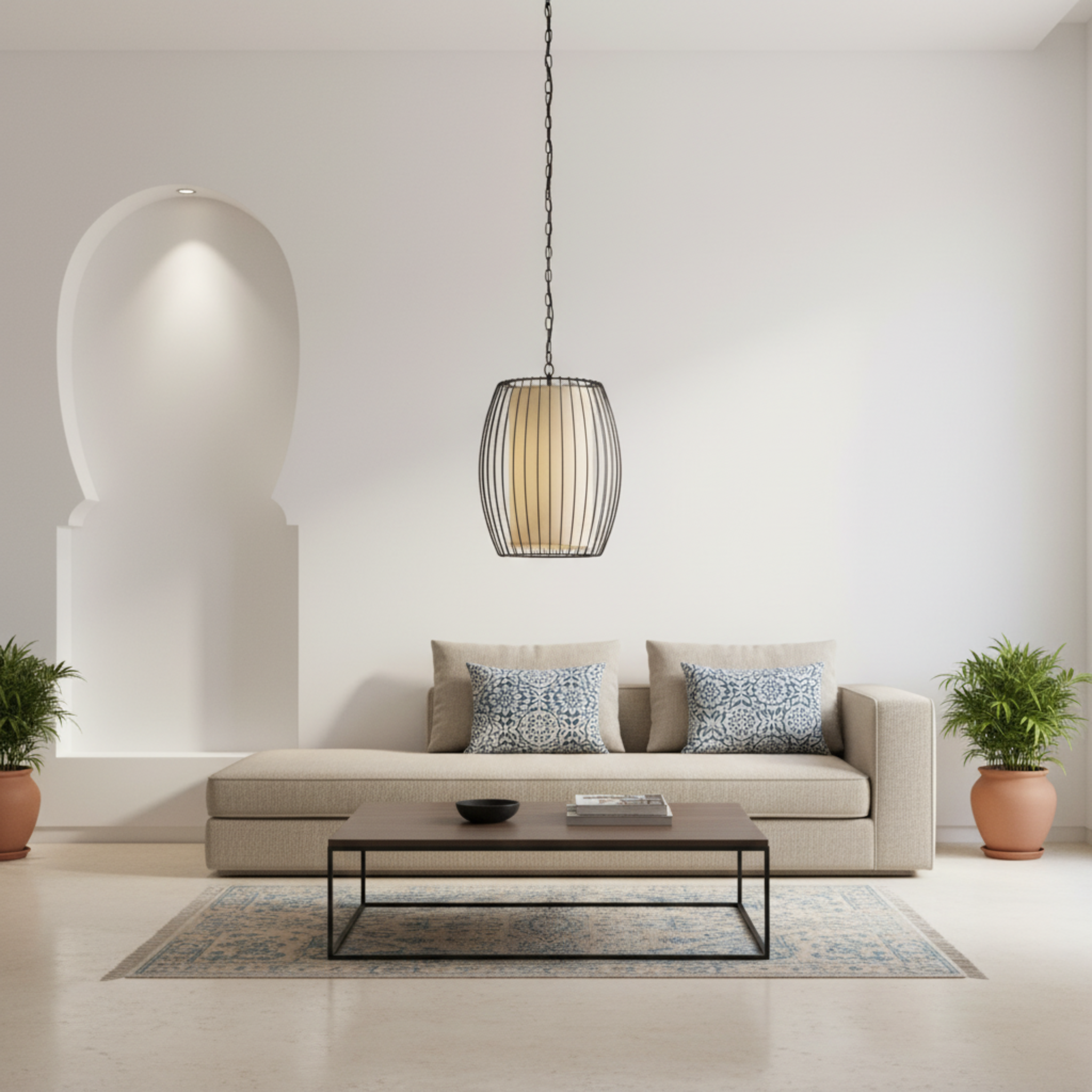 Suspension Métal Ajouré & Tissu | Design Moderne | Tunisie