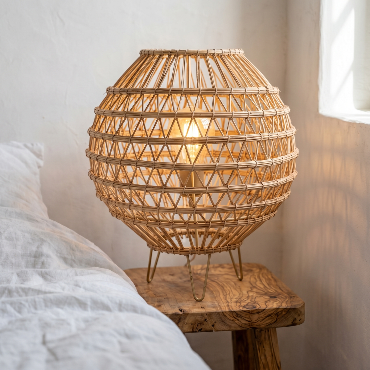 Lampe à Poser Palmier Tunisie | Boule Tressée Bohème | Fiolla Home