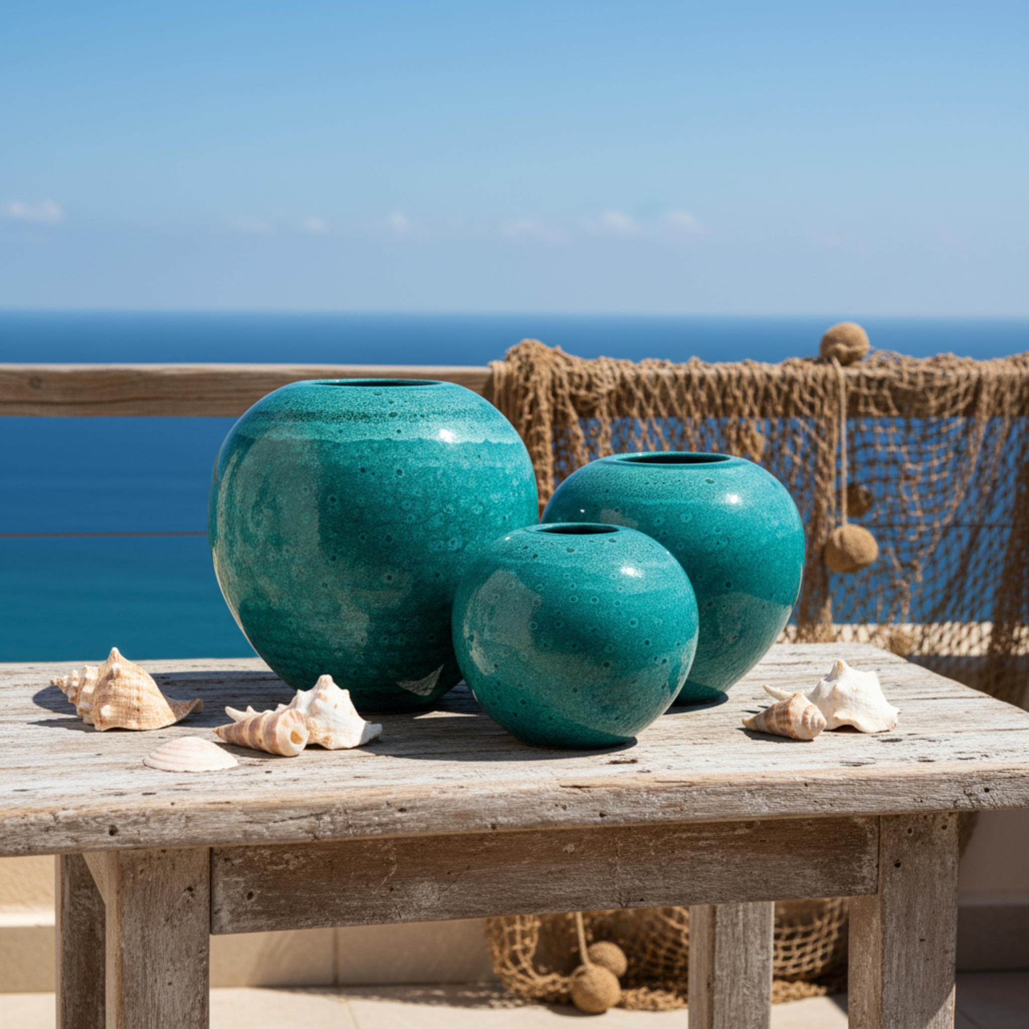 Vases en céramique émaillée – Vert méditerranéen (lot de 3)