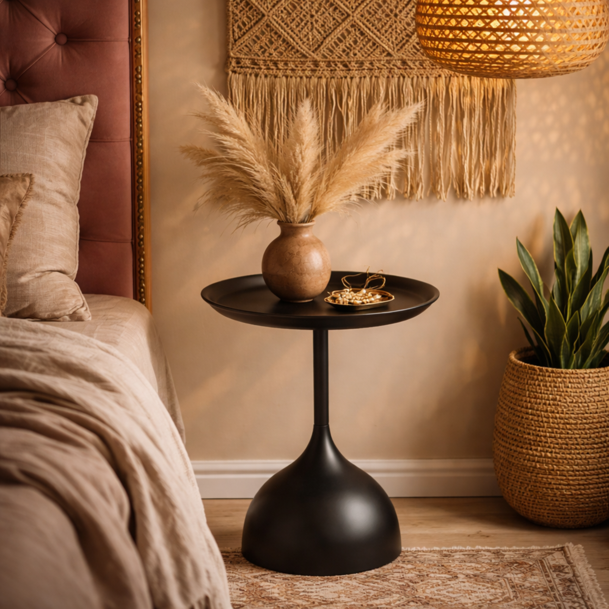 Table d'Appoint Ronde Noire Design Tulipe – Style Moderne & Épuré