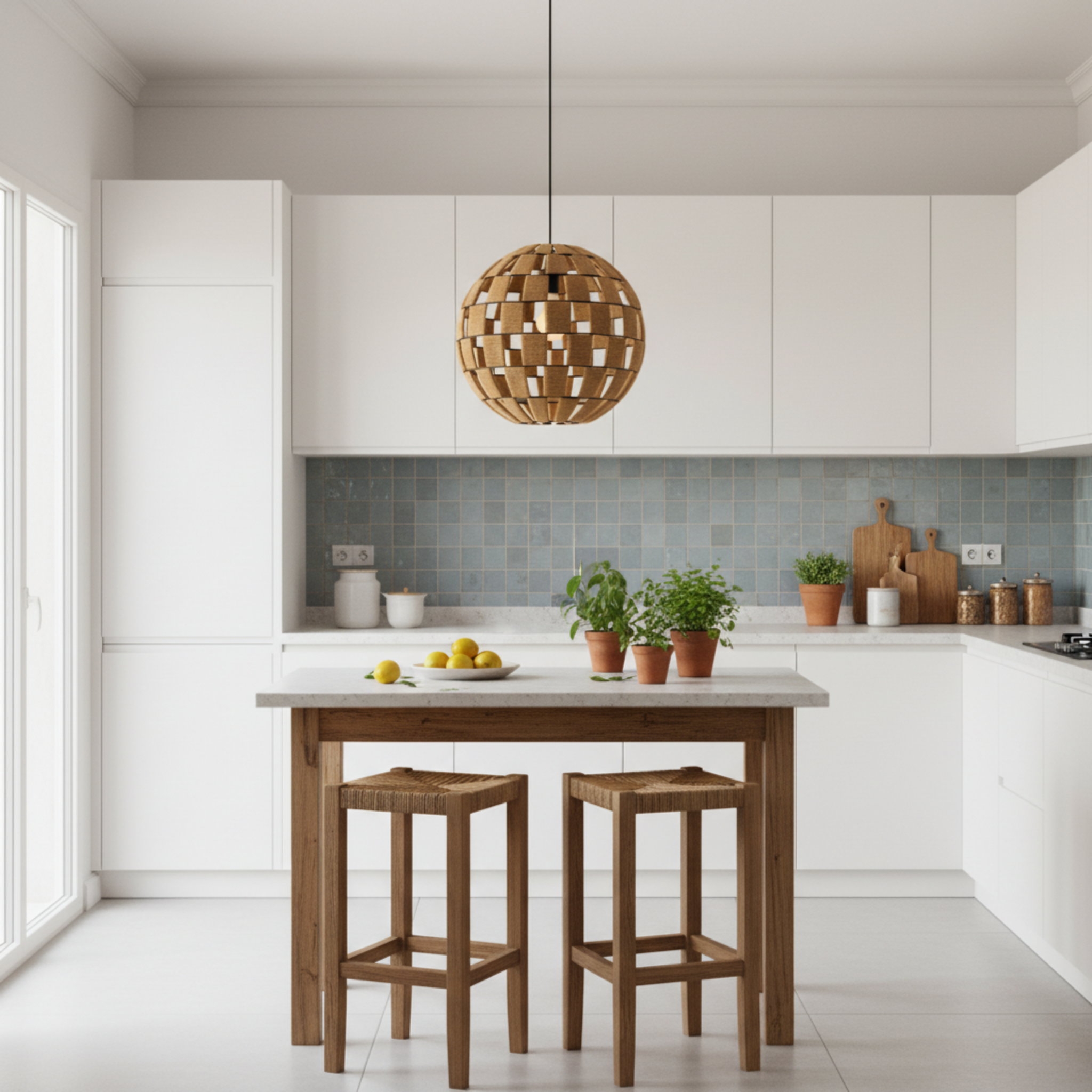 Suspension Sphérique Bois Tressé | Design Artisanal | Tunisie