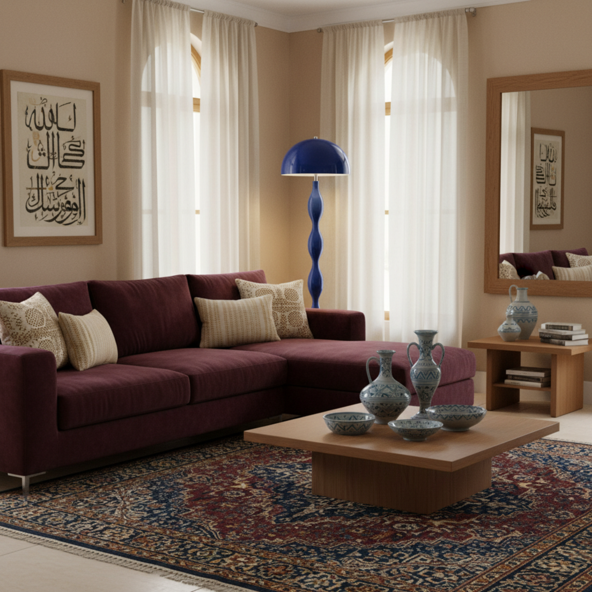 Lampadaire Sculptural Bleu Majorelle – Luxe Fait Main Tunisie