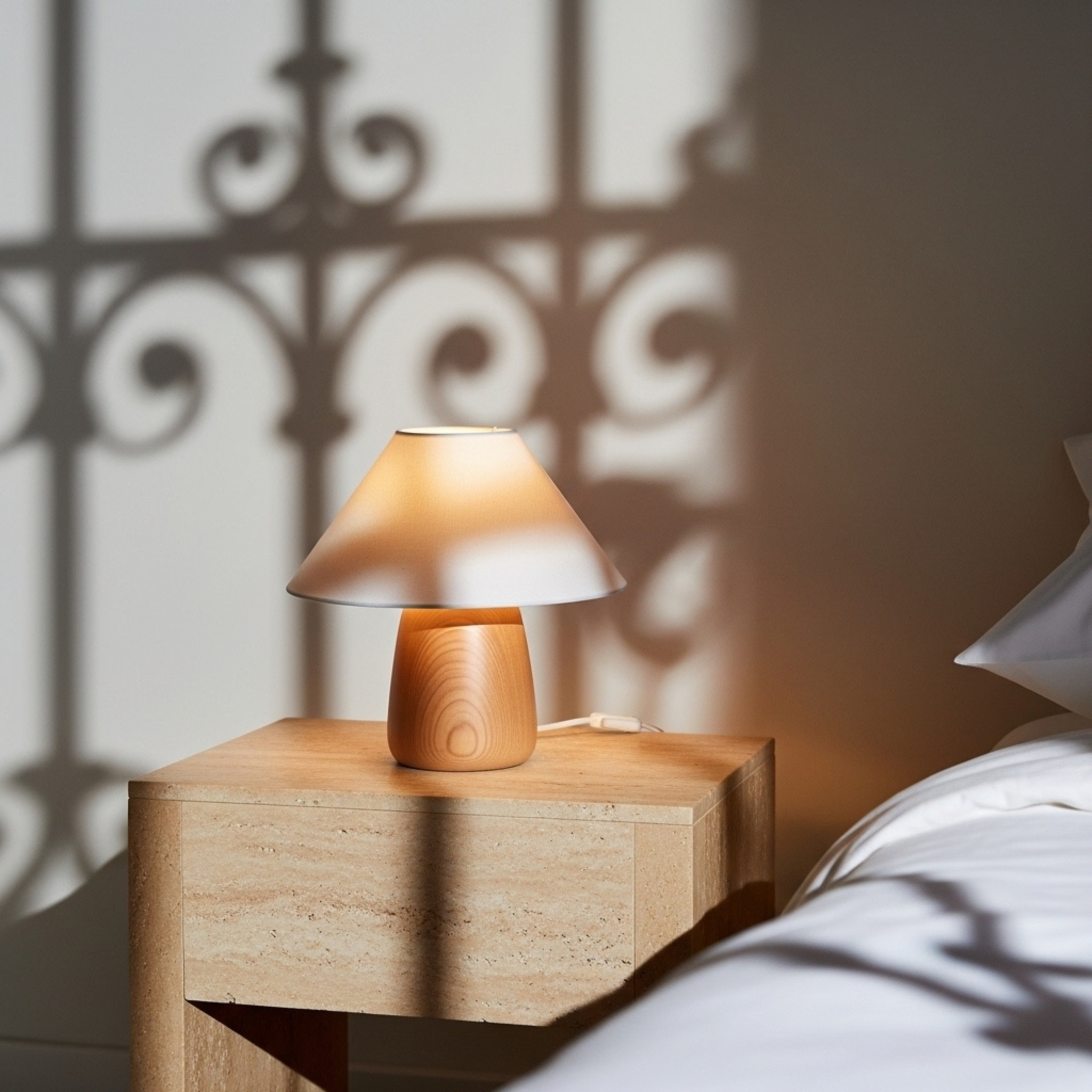 Veilleuse en Bois Artisanale – Lampe de Chevet Design Tunisie