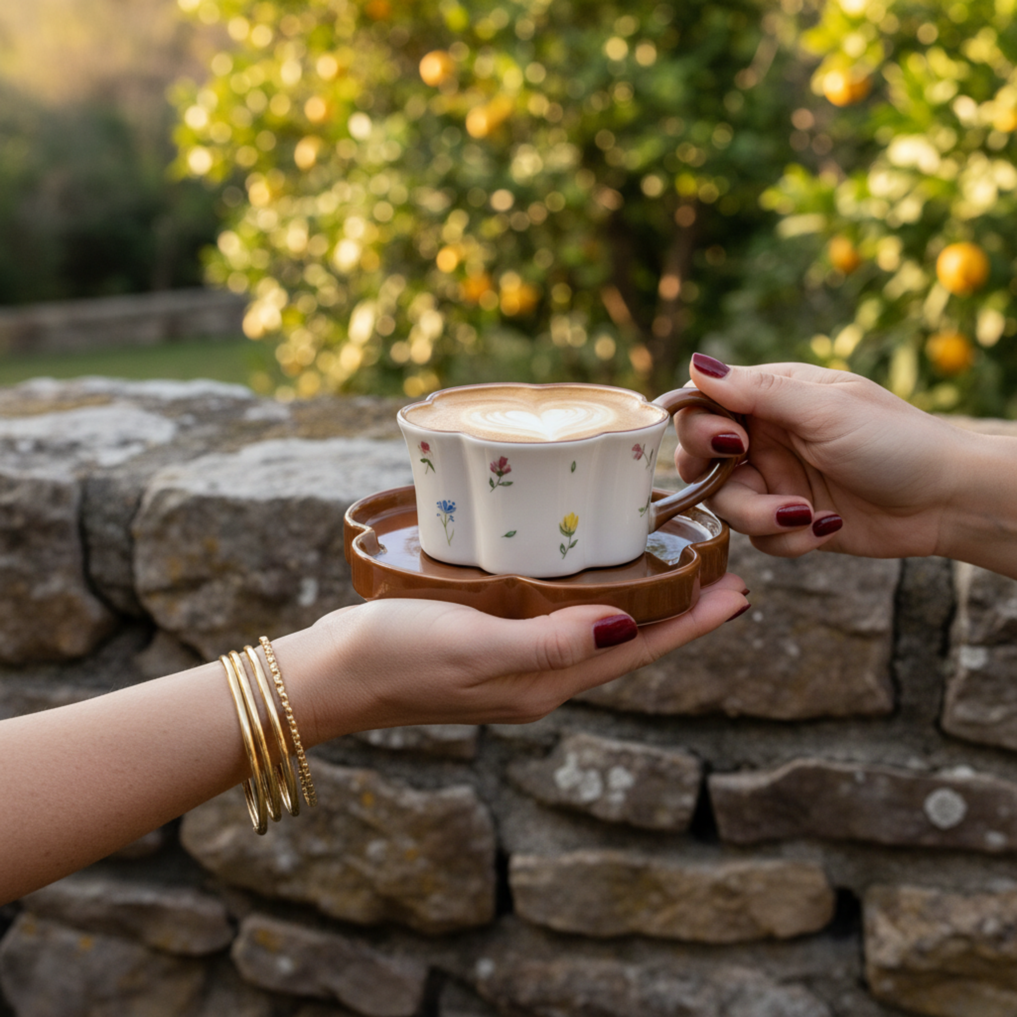 Tasse Fleur & Soucoupe Marron – Mug Cute Idée Cadeau Tunisie