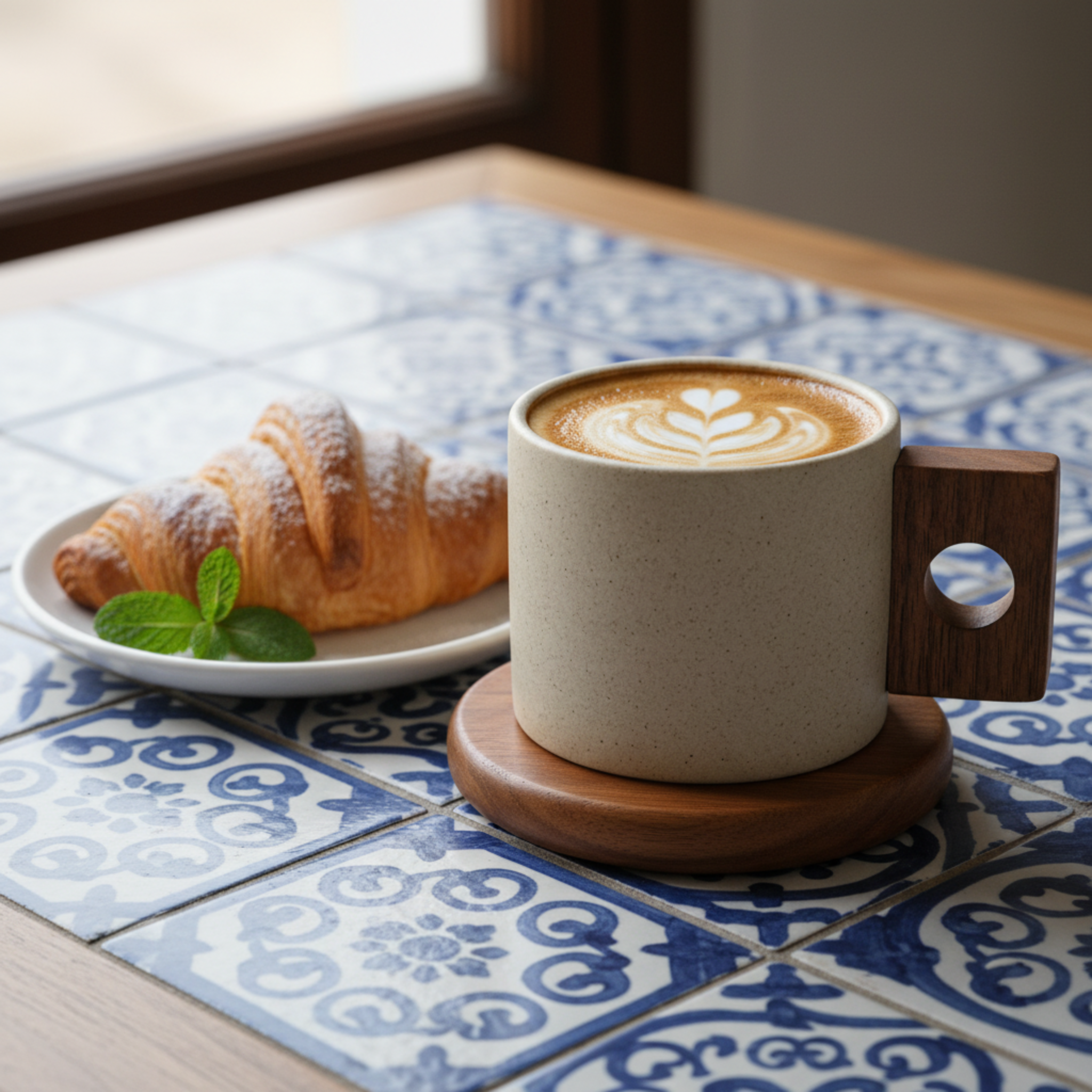 Mug Design Minimaliste en Céramique avec Anse Bois – Style Premium Tunisie