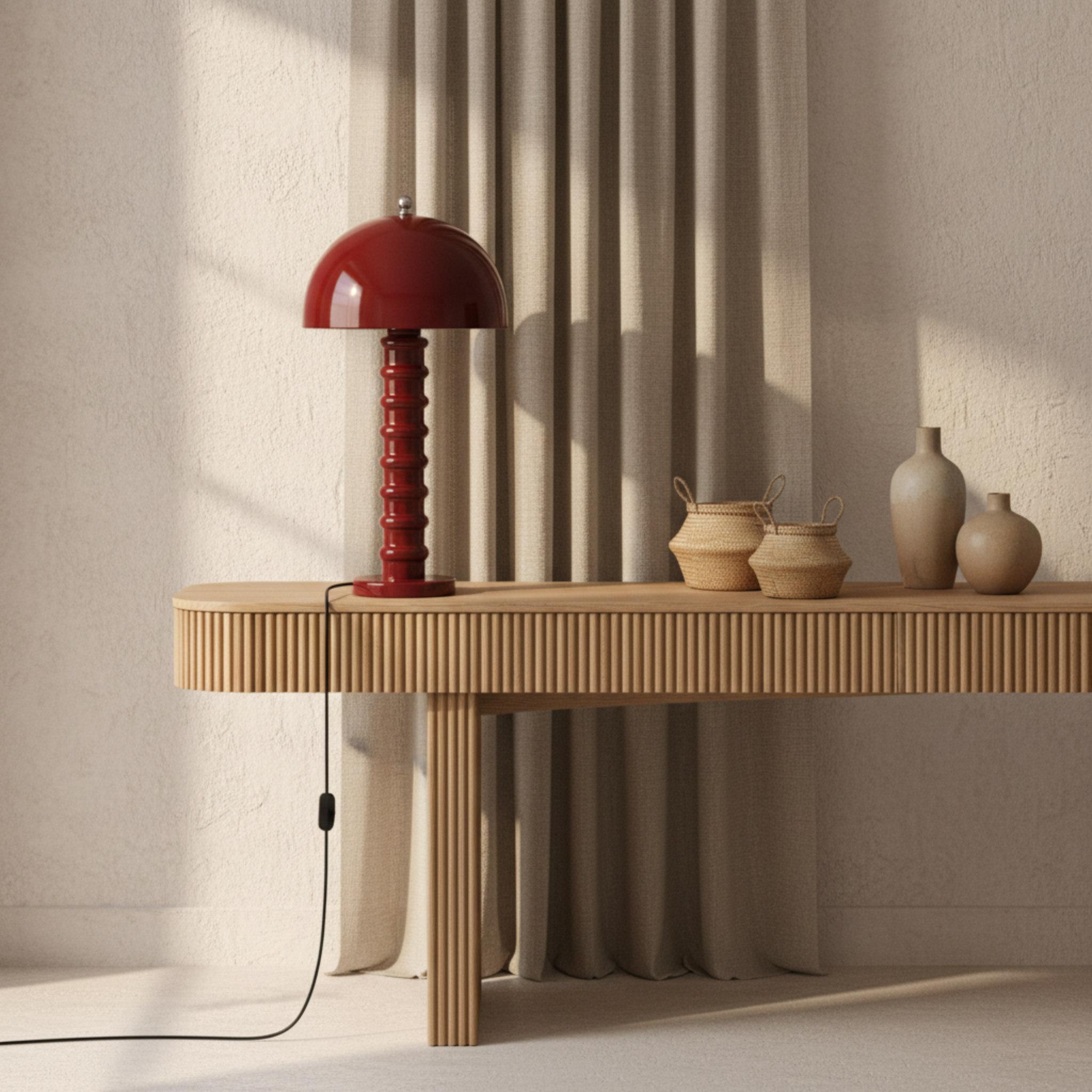 Lampe de Table "Mushroom" Rouge Laqué | Pièce Artisanale Fait Main - Haute Qualité