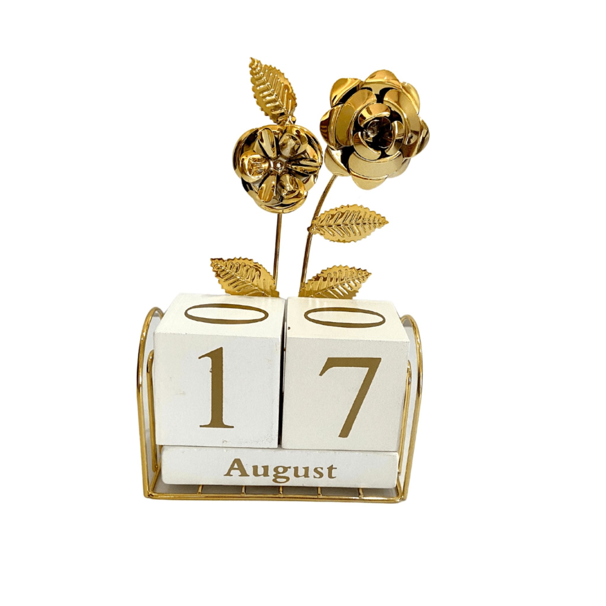 Calendrier décoratif doré avec fleurs, parfait pour embellir votre espace.