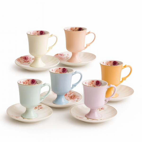 Service à Café Noir Pastel | Tasses Florales Tunisie | Fiolla Home