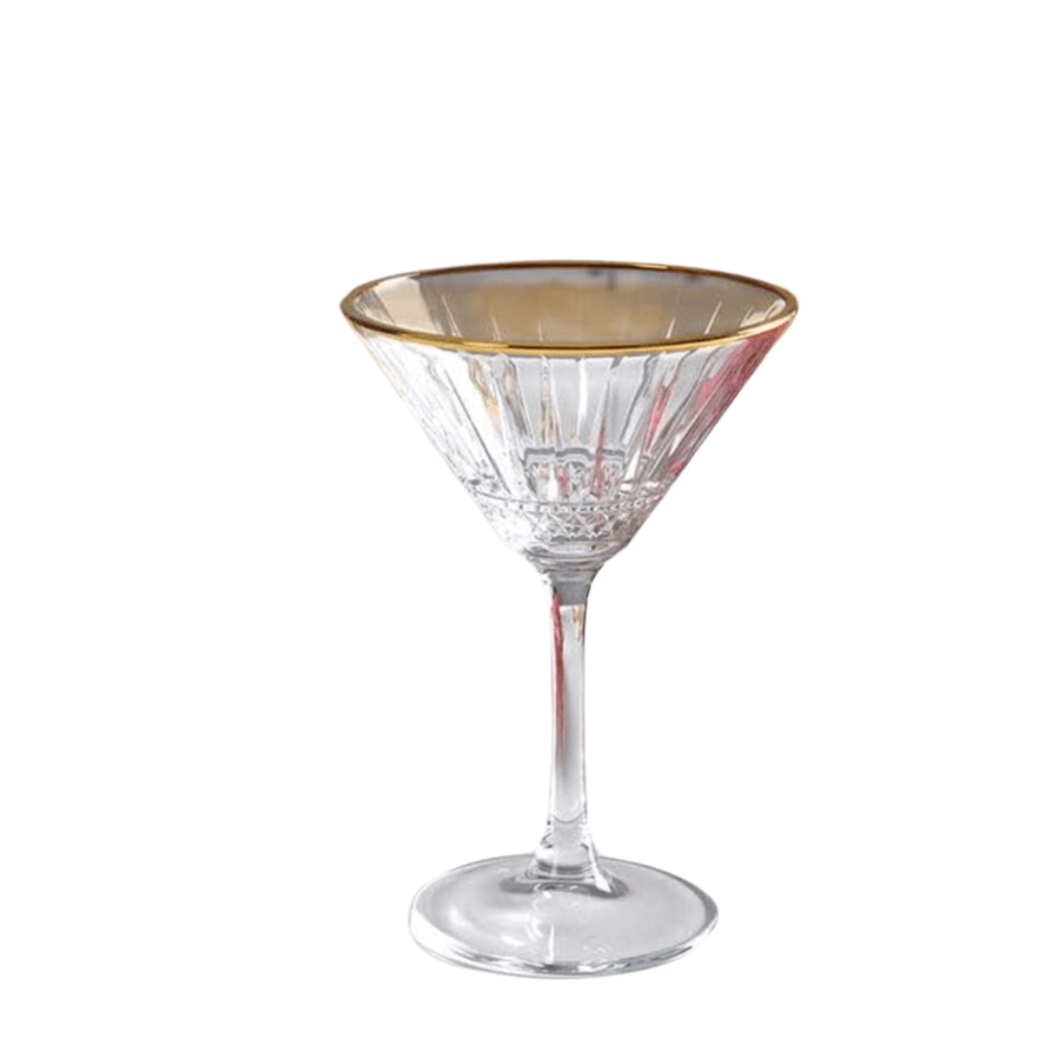 Verre à cocktail en cristal transparent avec un bord doré