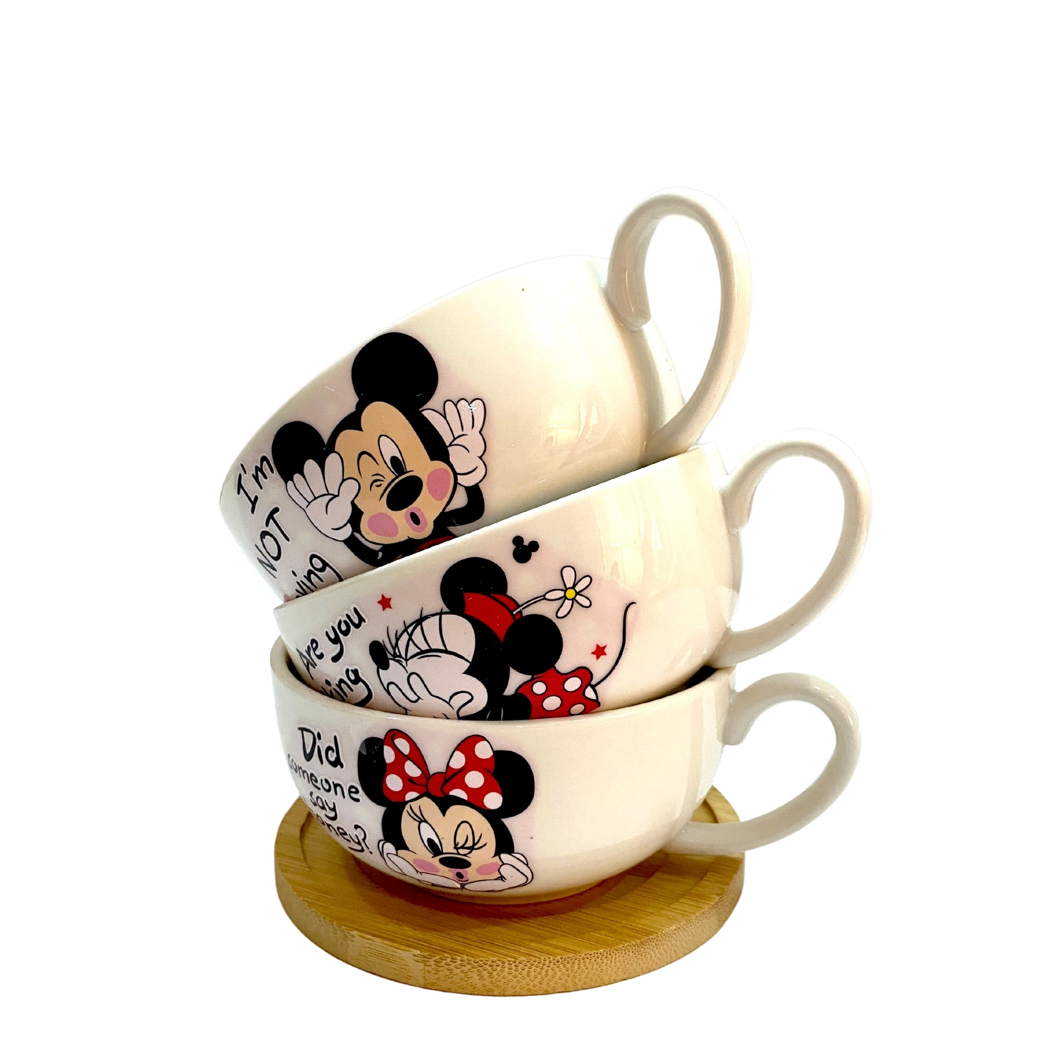 mug en céramique élégant motifs disney avec sous-tasse en bois