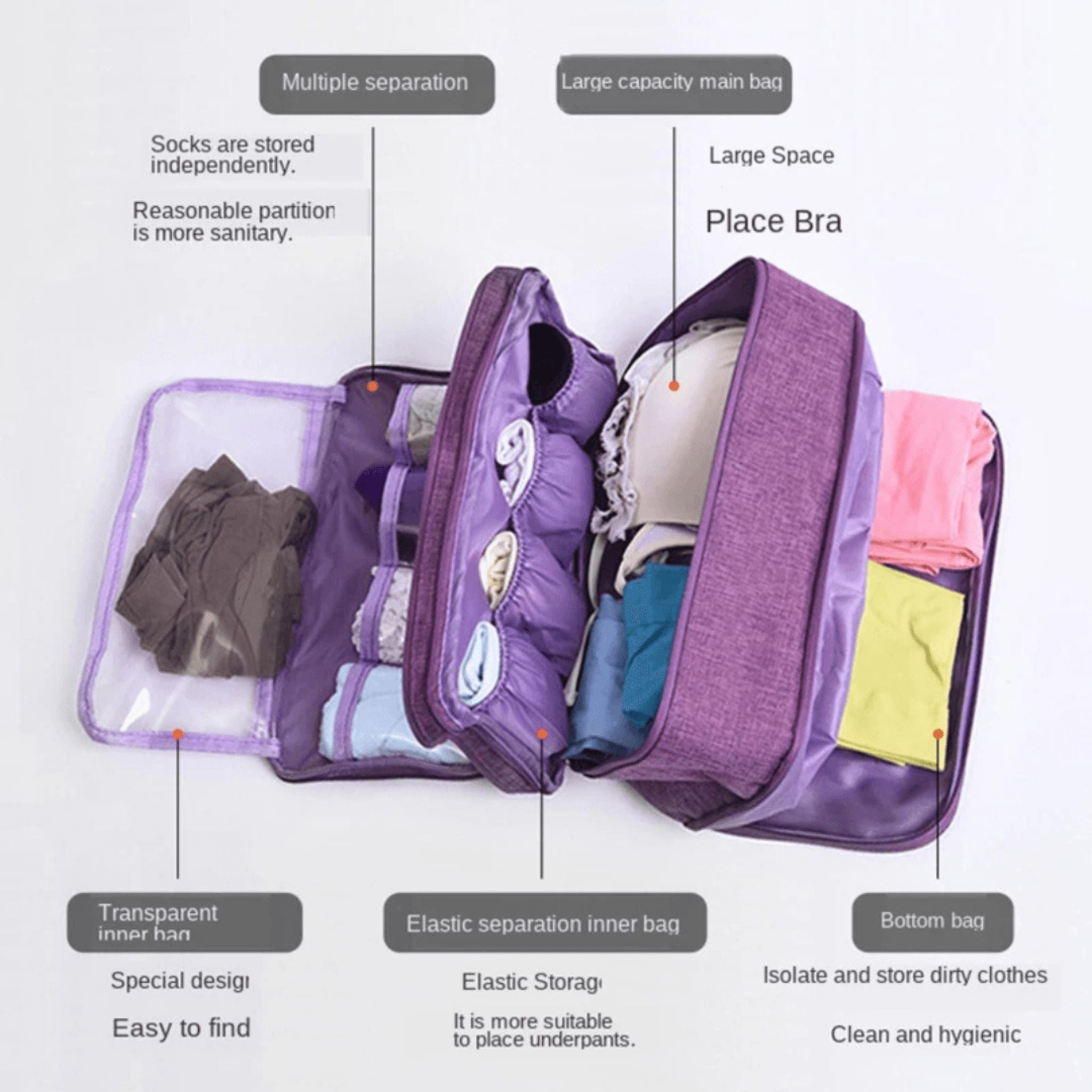 Poche inférieure du sac de rangement imperméable Fiolla Home, parfaite pour isoler et stocker les vêtements sales de manière hygiénique.