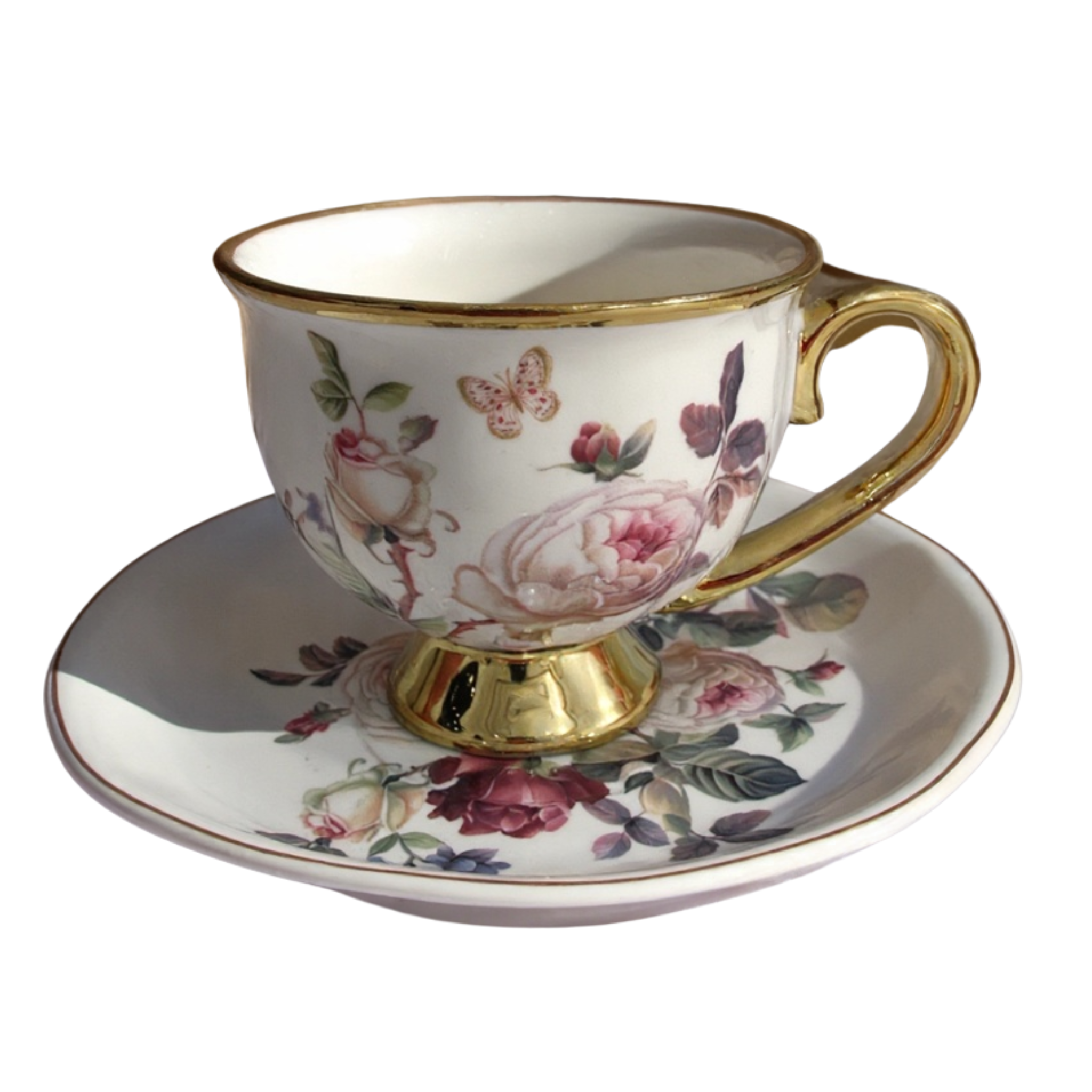 Service Café au Lait en Porcelaine Fleurie | Élégance Dorée | Fiolla Home