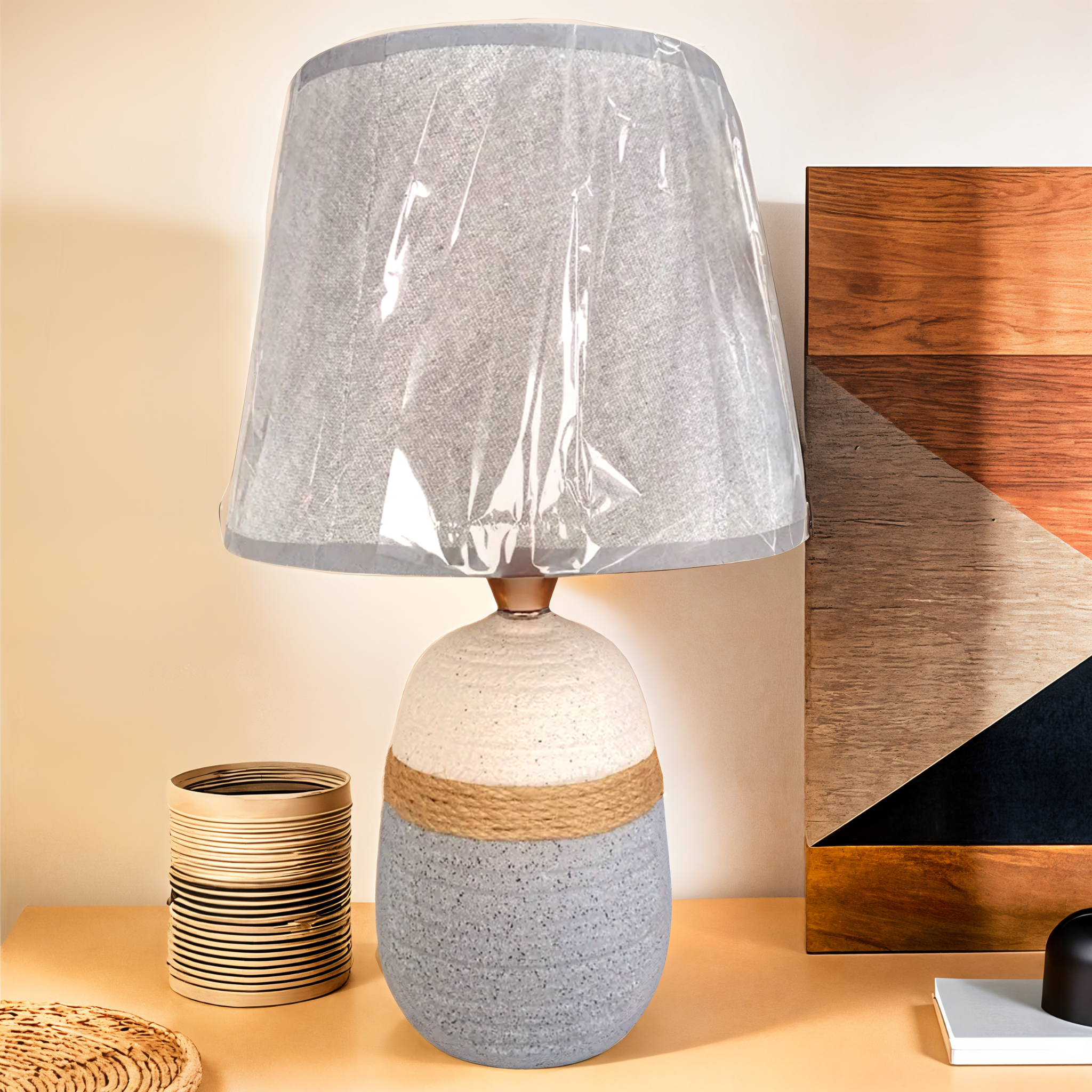 Lampe à Poser en Céramique Bicolore | Élégance Rustique | Fiolla Home