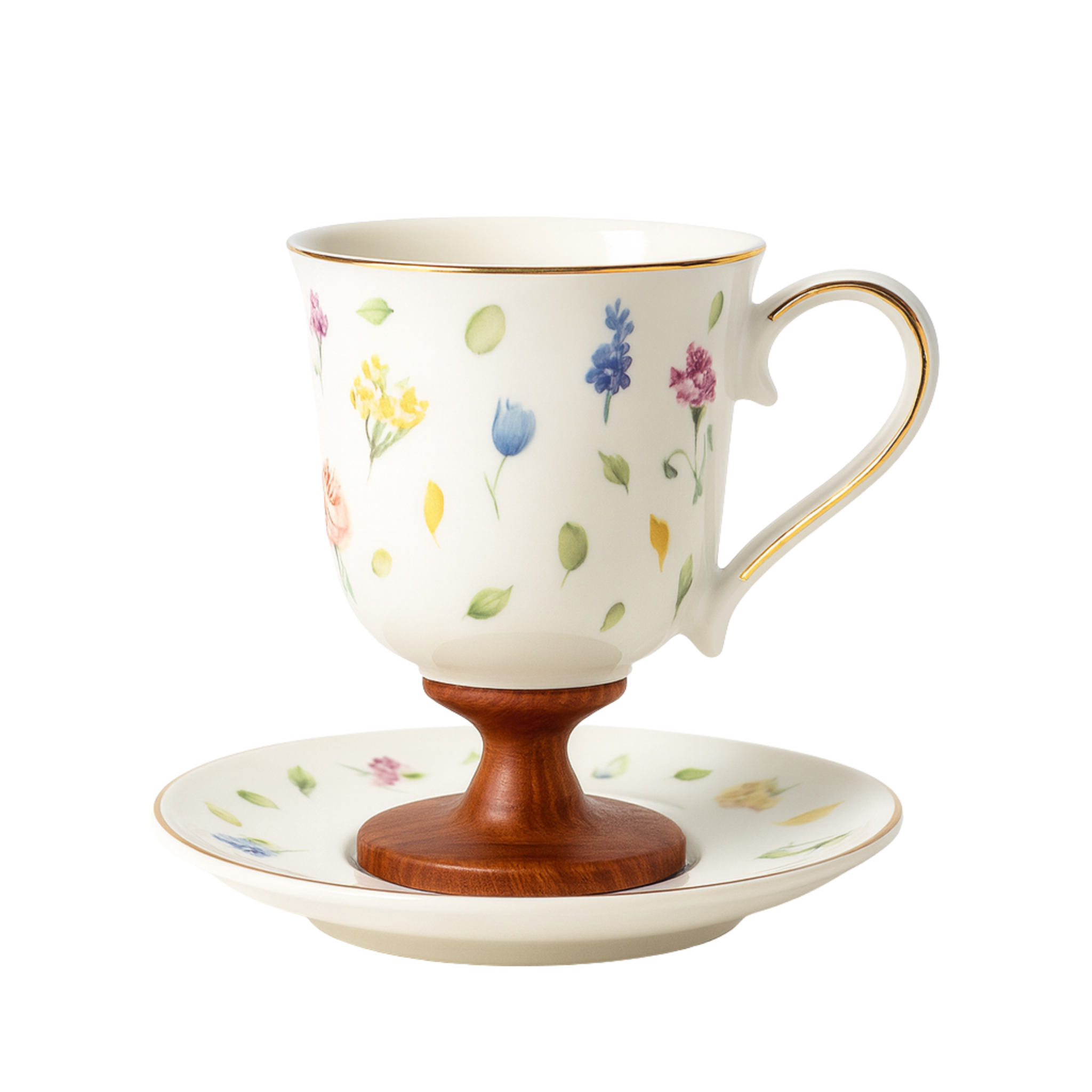 Service à Café Fleuri sur Pied Bois | Café Noir Tunisie | Fiolla Home
