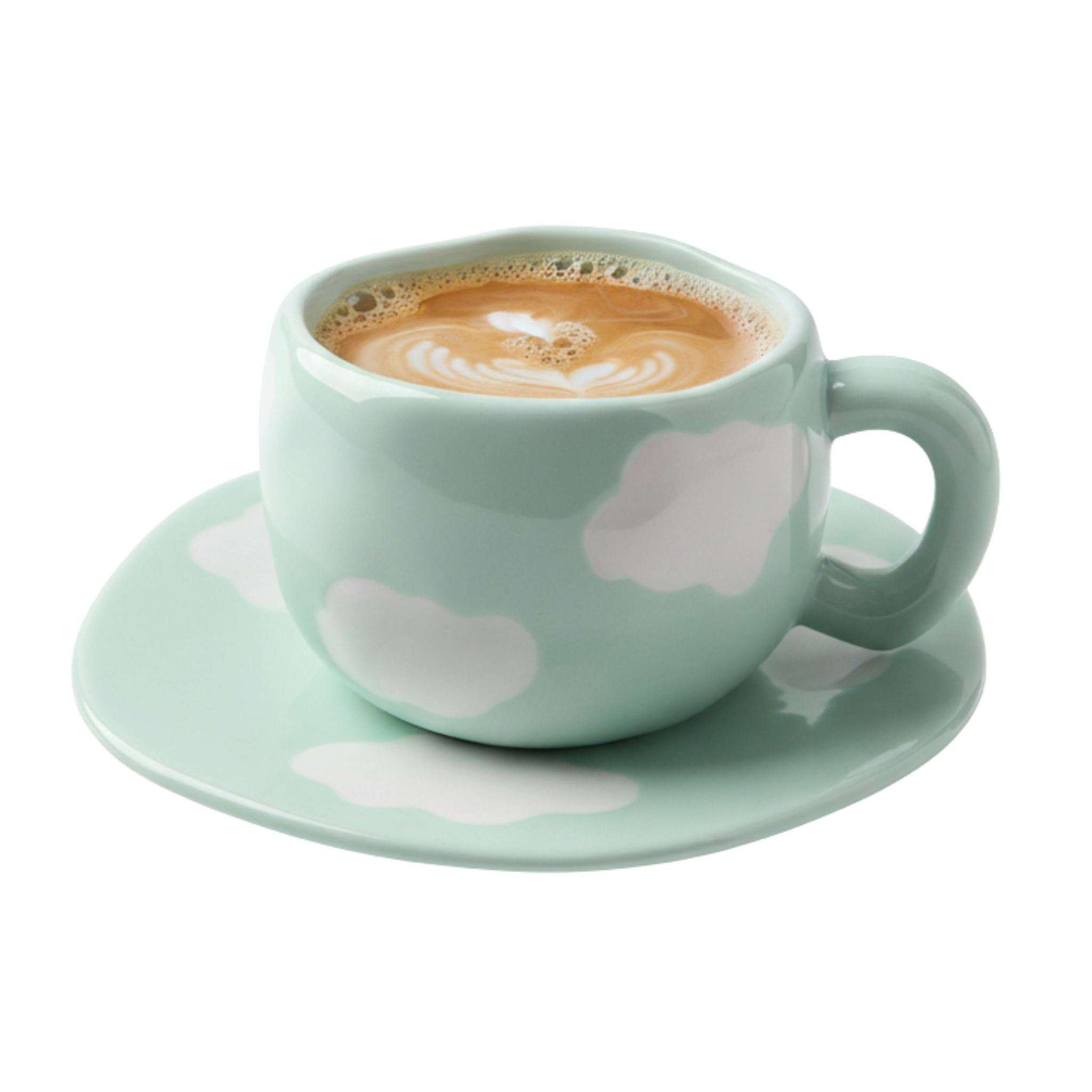 Tasse Cappuccino Nuages | Vert Menthe + Soucoupe | Fiolla Home