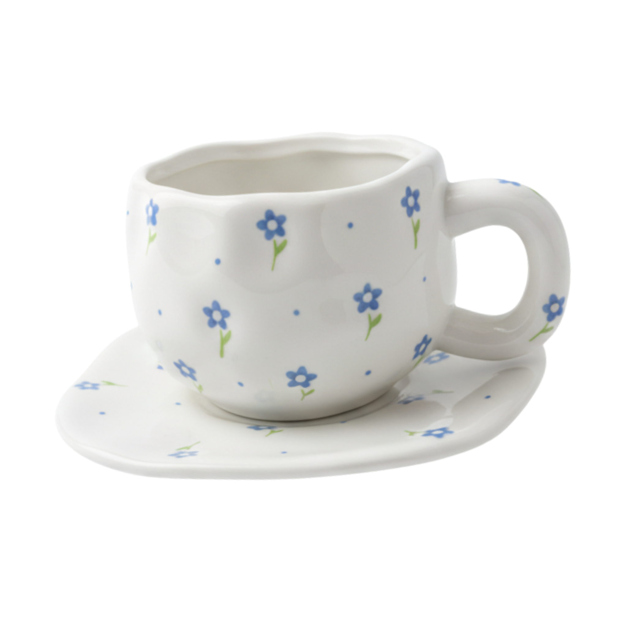 Tasse Fleurie Bleue avec Sous-Tasse | Céramique Tunisie | Fiolla Home