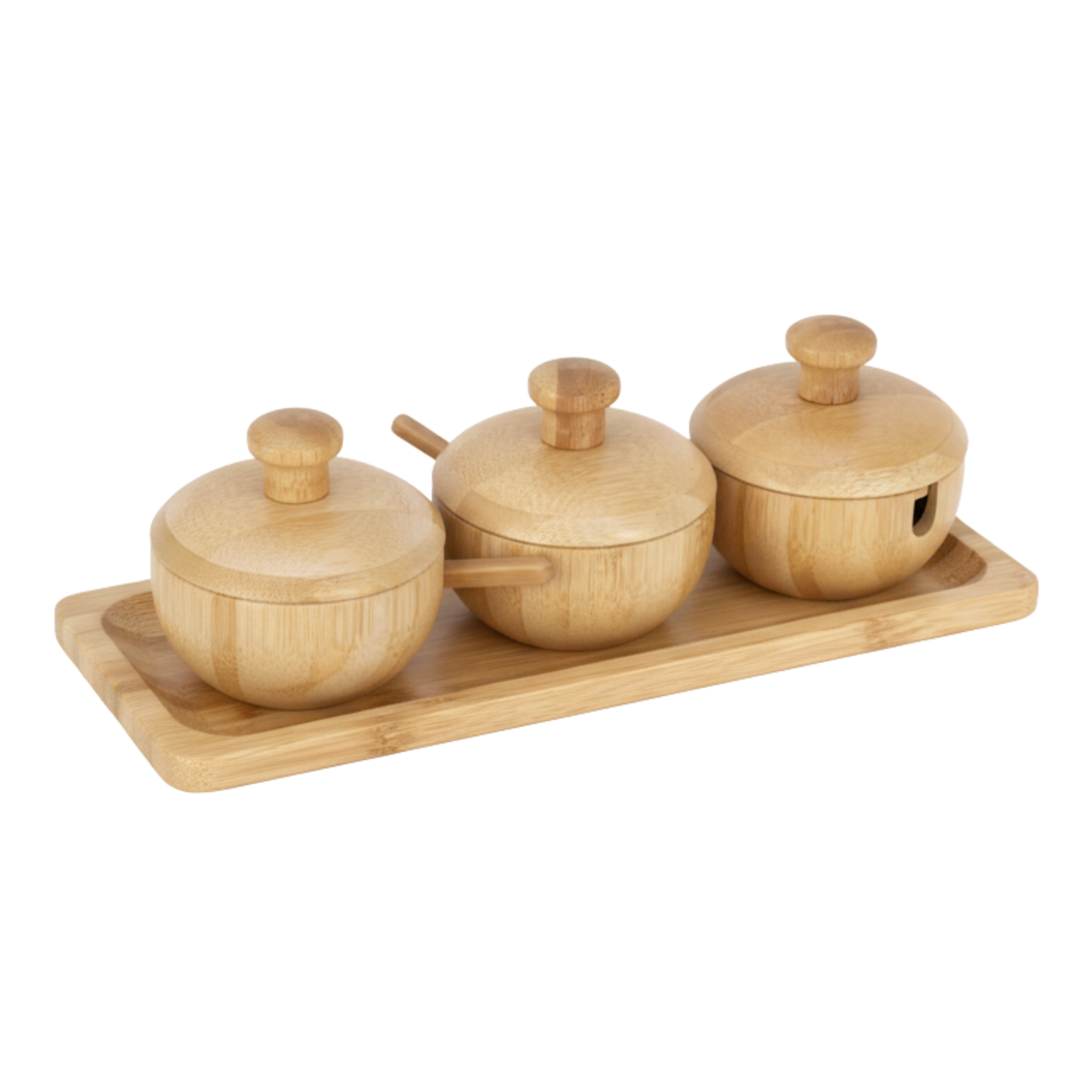 Trio de pots à épices en bambou | Cuillères et plateau | Fiolla Home