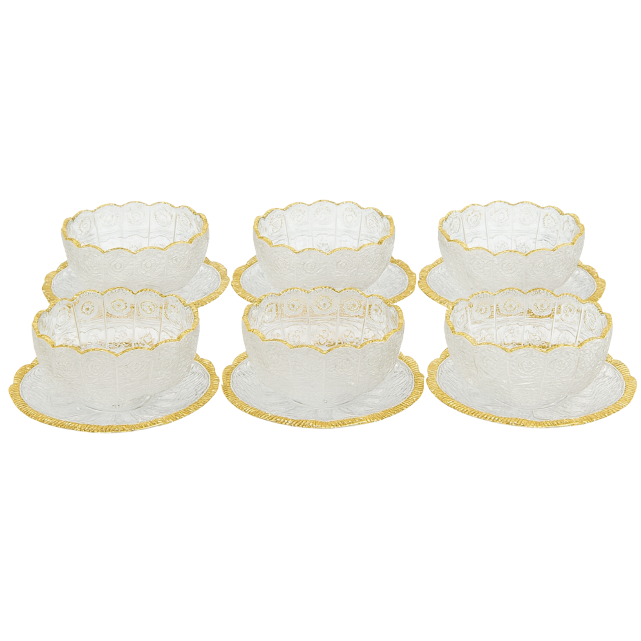 Set de Bols en Cristal Doré avec Sous-Tasses | Lot de 6 | Fiolla Home
