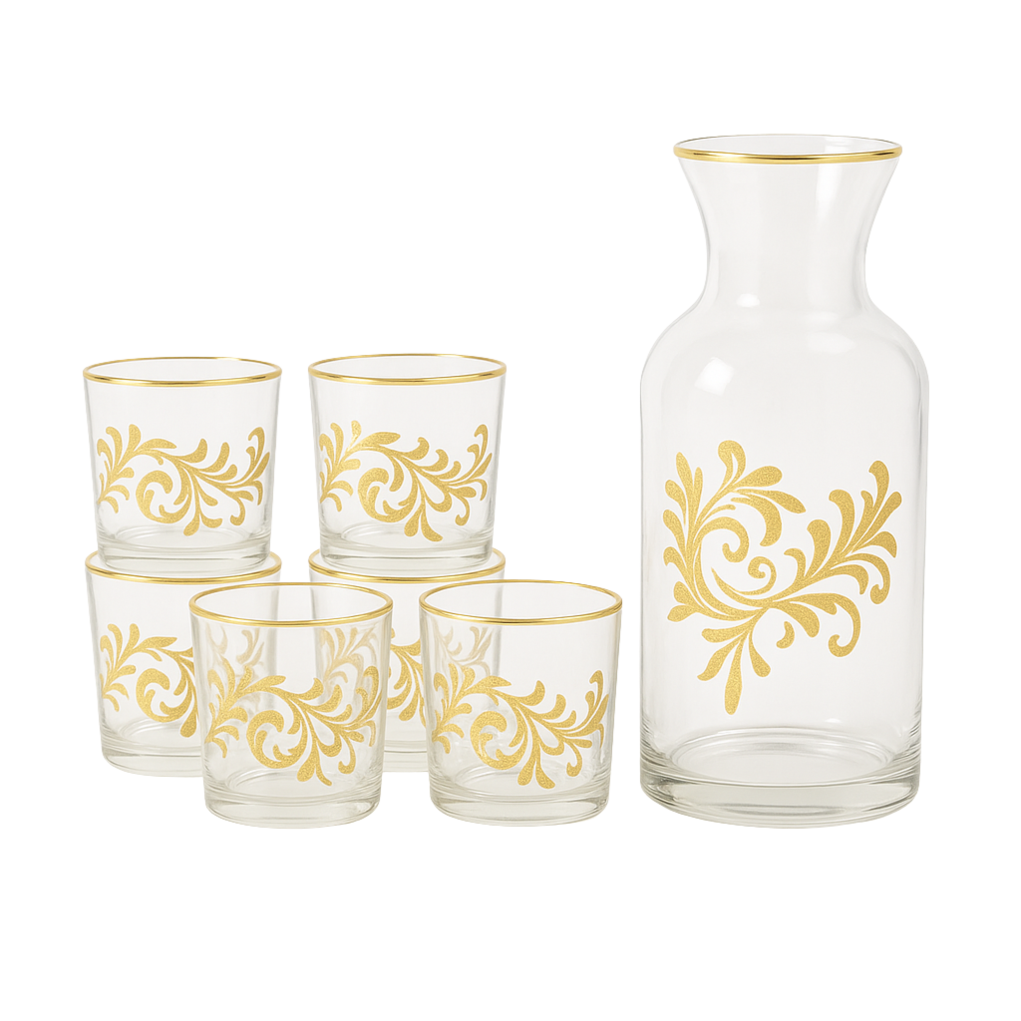 Service Eau/Jus Cristal Doré | Carafe + 6 Verres | Fiolla Home