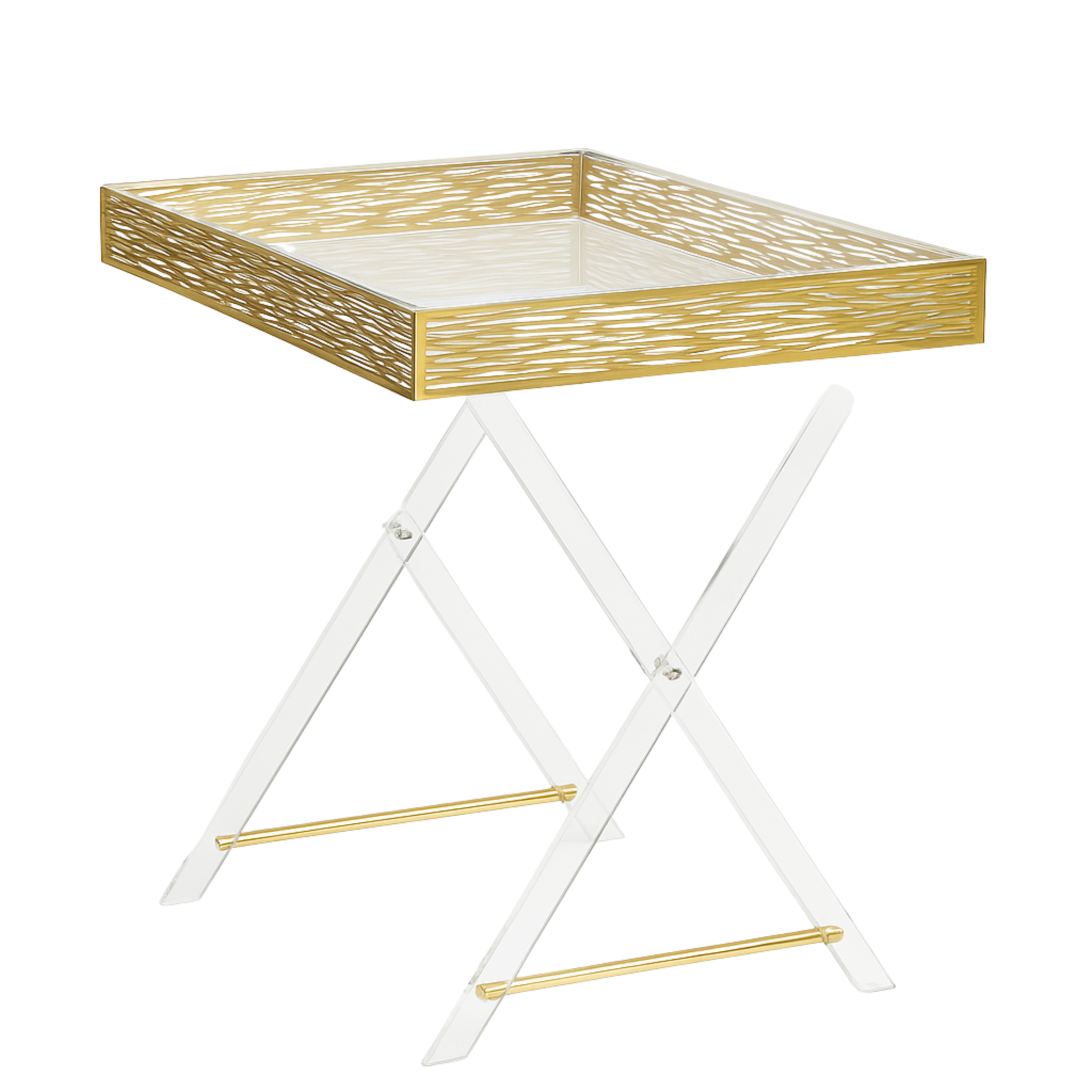 Table Pliante Plexi | Acrylique Transparent & Doré | Fiolla Home