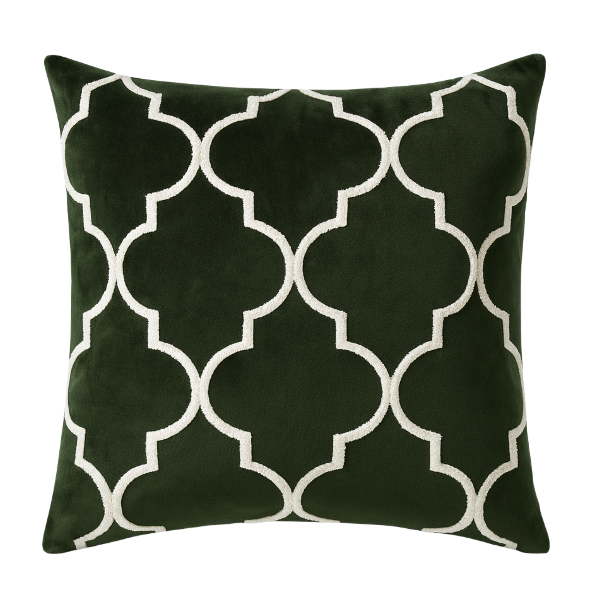 Coussin Vert Tunisie – Treillis Arabesque Zellige en Velours | Fiolla Home