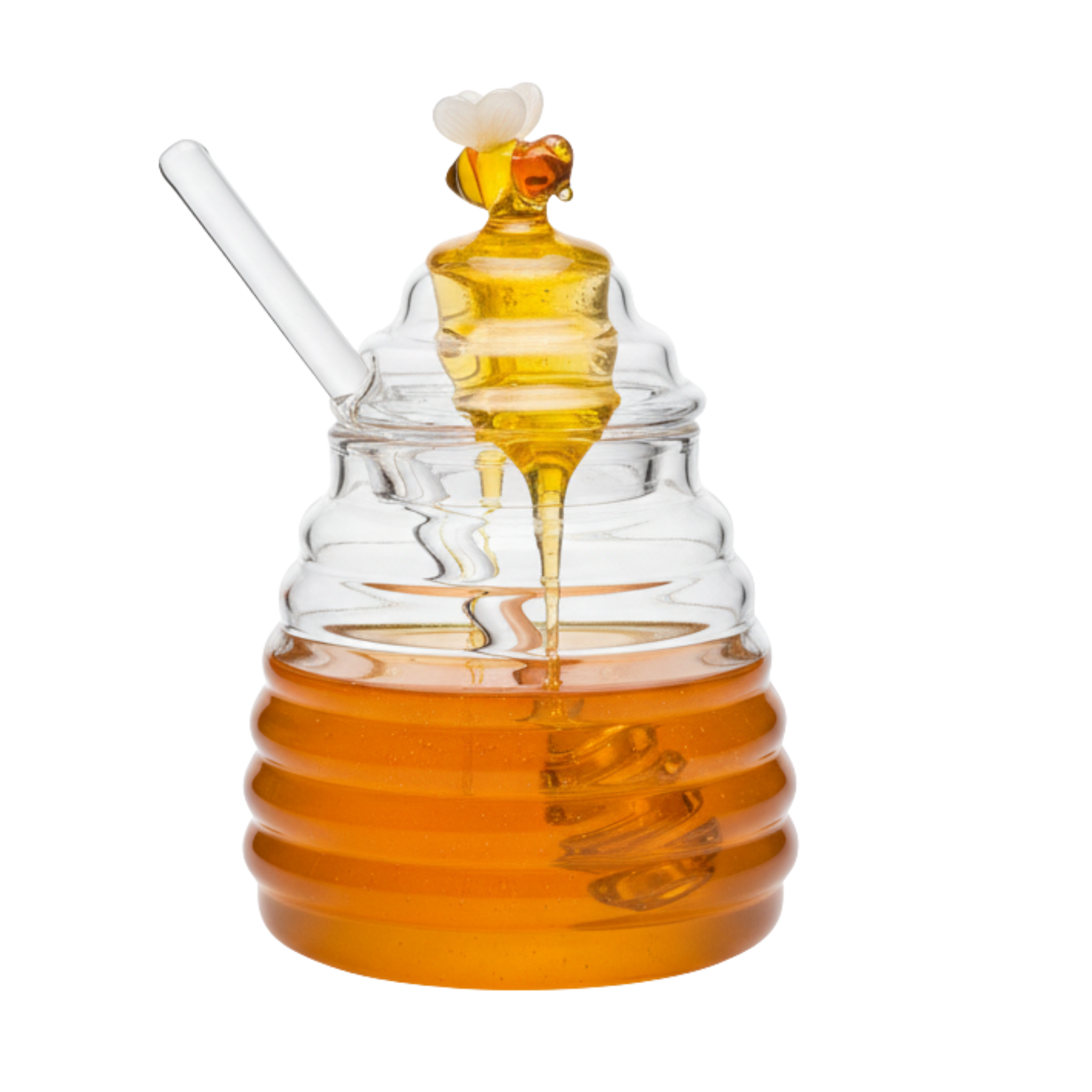 Pot à miel en verre avec cuillère – Ruche & abeille décorative