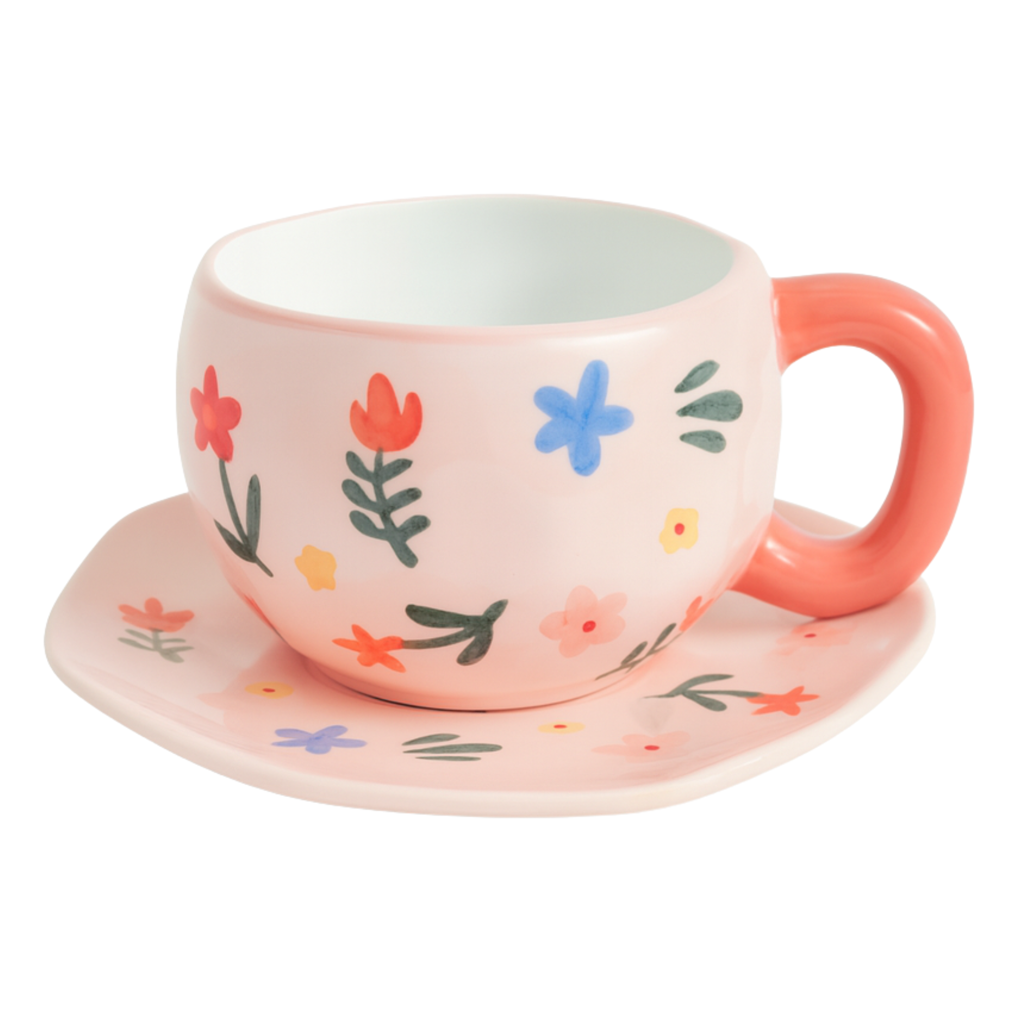 Tasse Fleurie Rose – Céramique Élégante avec Soucoupe Fiolla Home