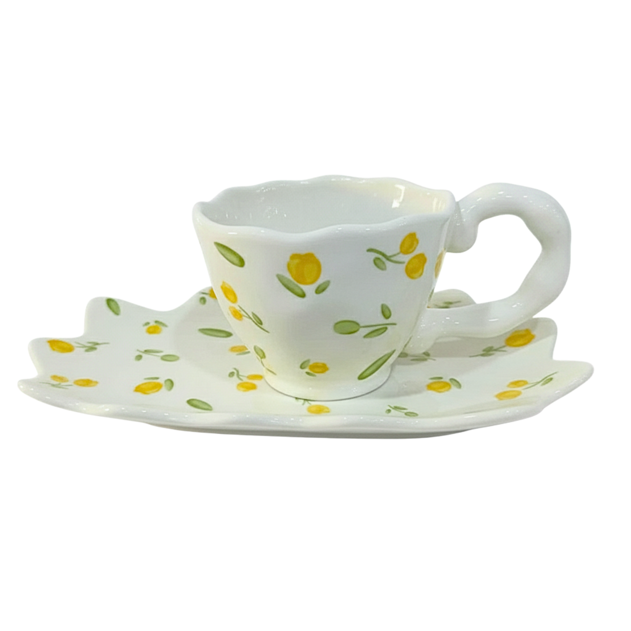Tasse Fleurie Jaune – Céramique Élégante avec Soucoupe Fiolla Home