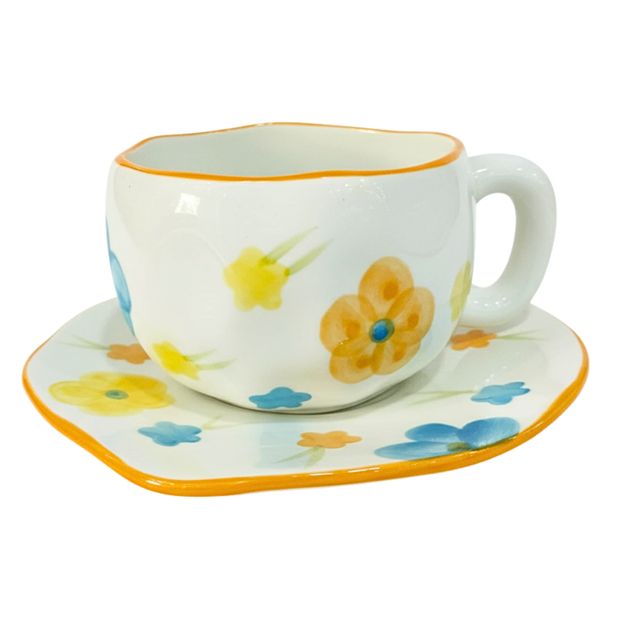 Tasse Fleurie Bord Orange – Élégance Colorée en Céramique Fiolla Home