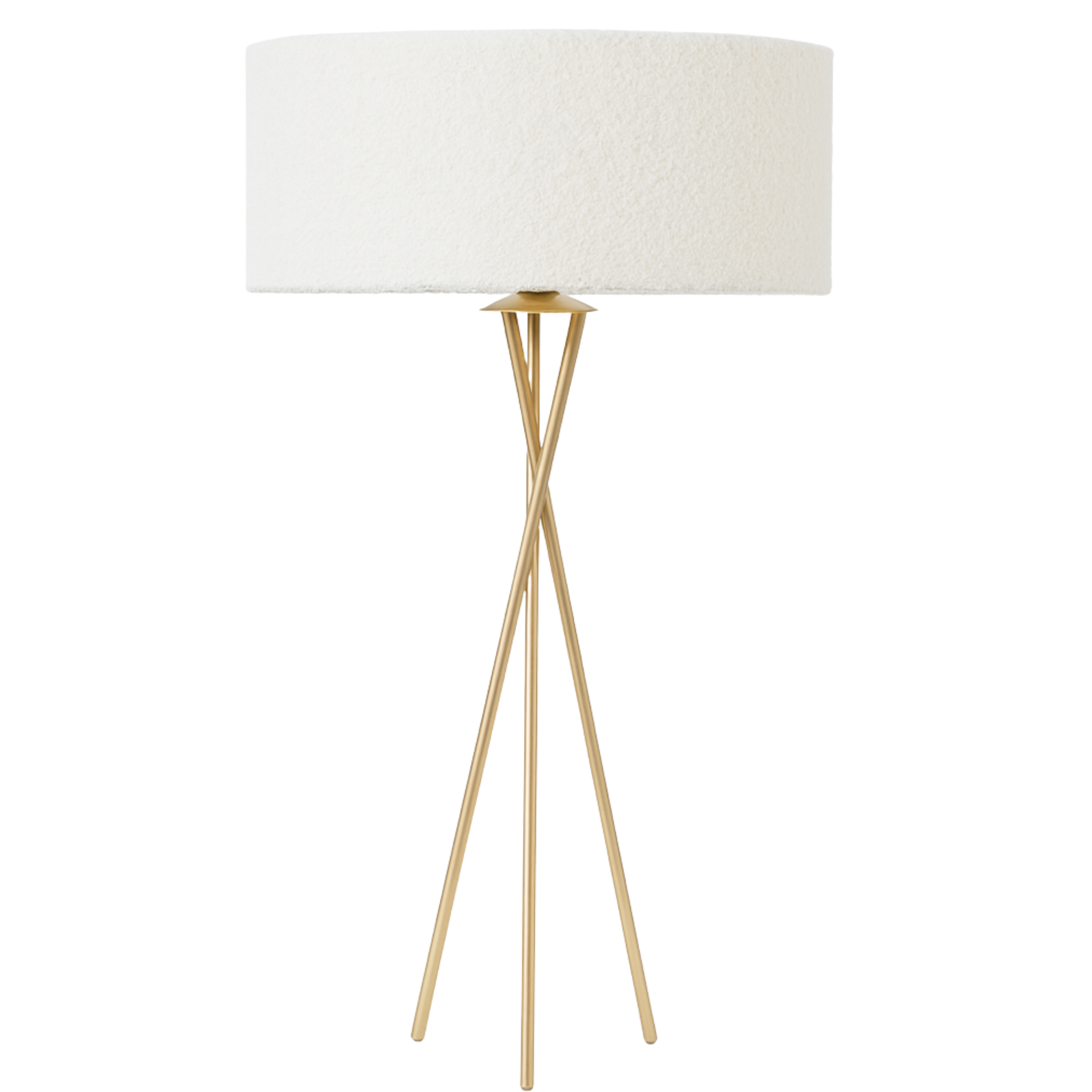 Lampadaire Doré Tripode – Abat-jour Tissu Bouclette
