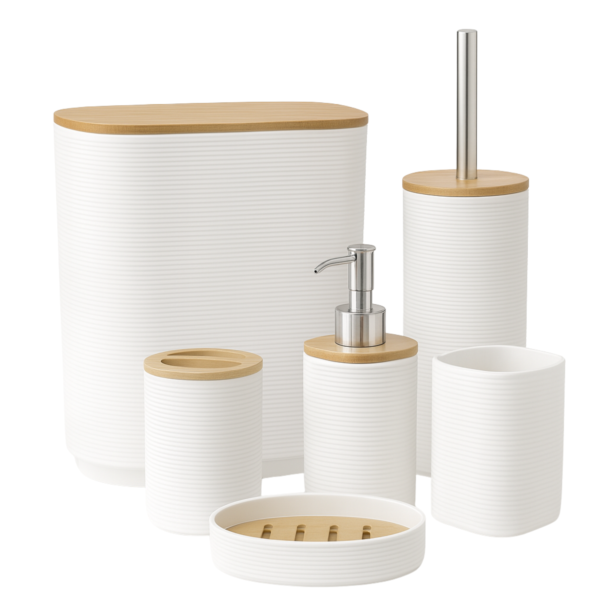 Set Salle de Bain 7 Pièces Blanc & Bambou – Design Moderne Fiolla Home