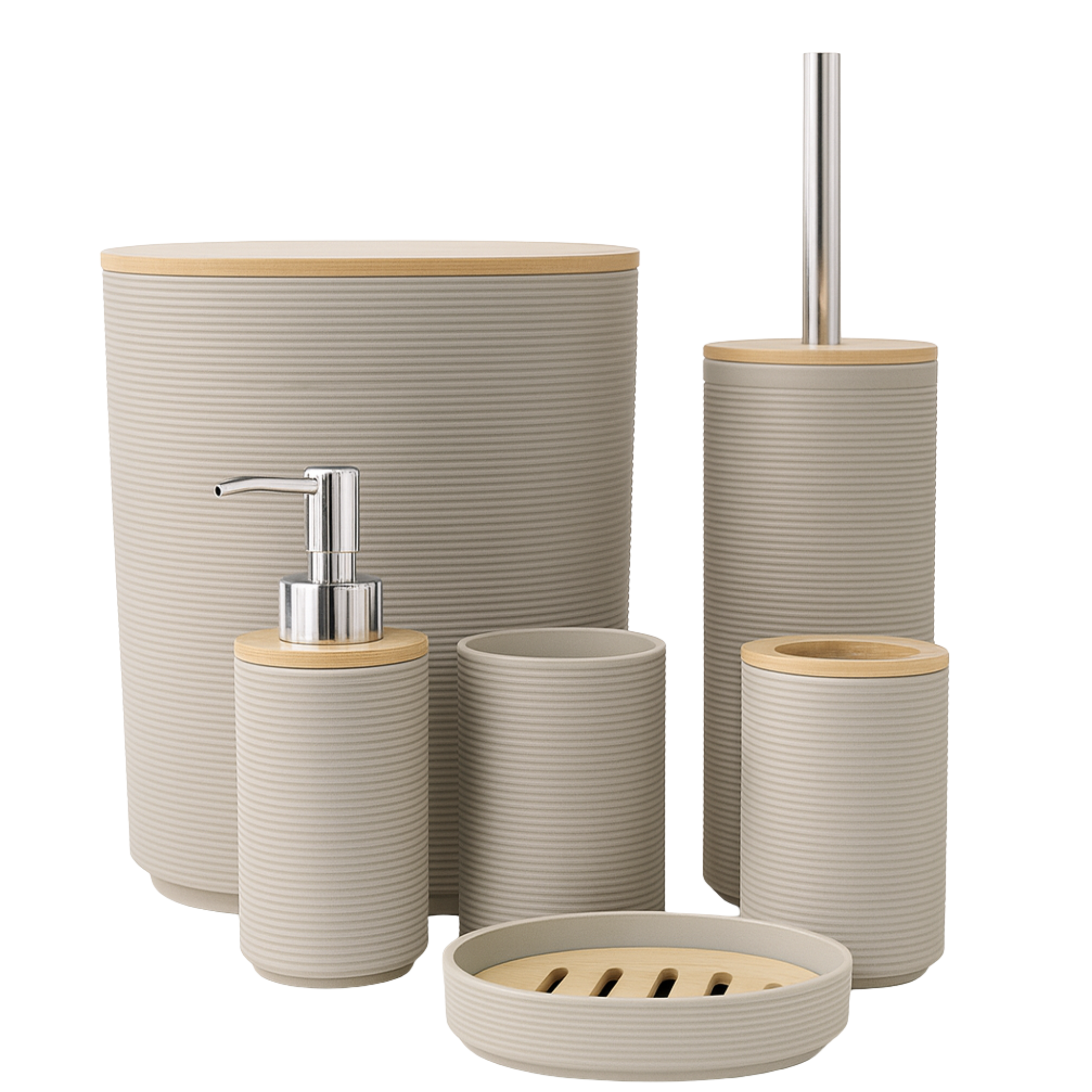Set Salle de Bain 7 Pièces Beige & Bambou – Fiolla Home Tunisie