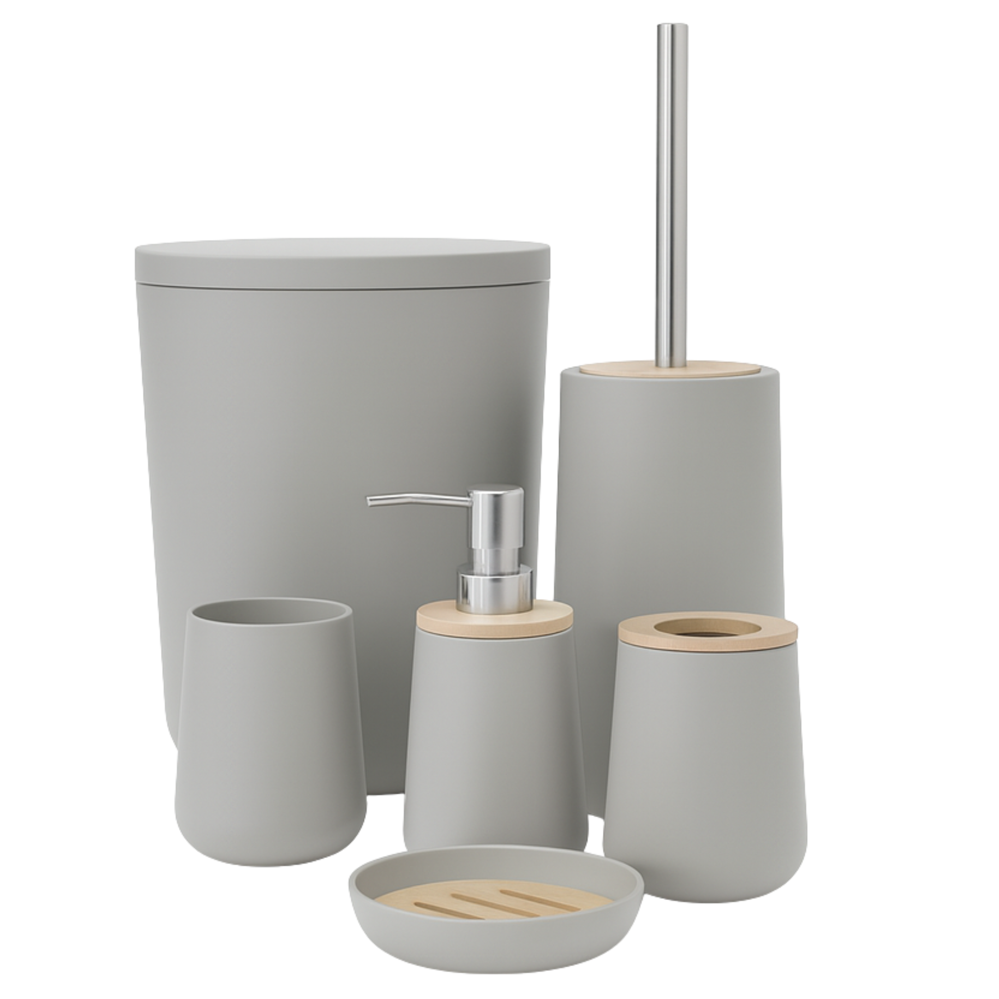 Set Salle de Bain 7 Pièces Gris Mat & Bambou – Fiolla Home Tunisie