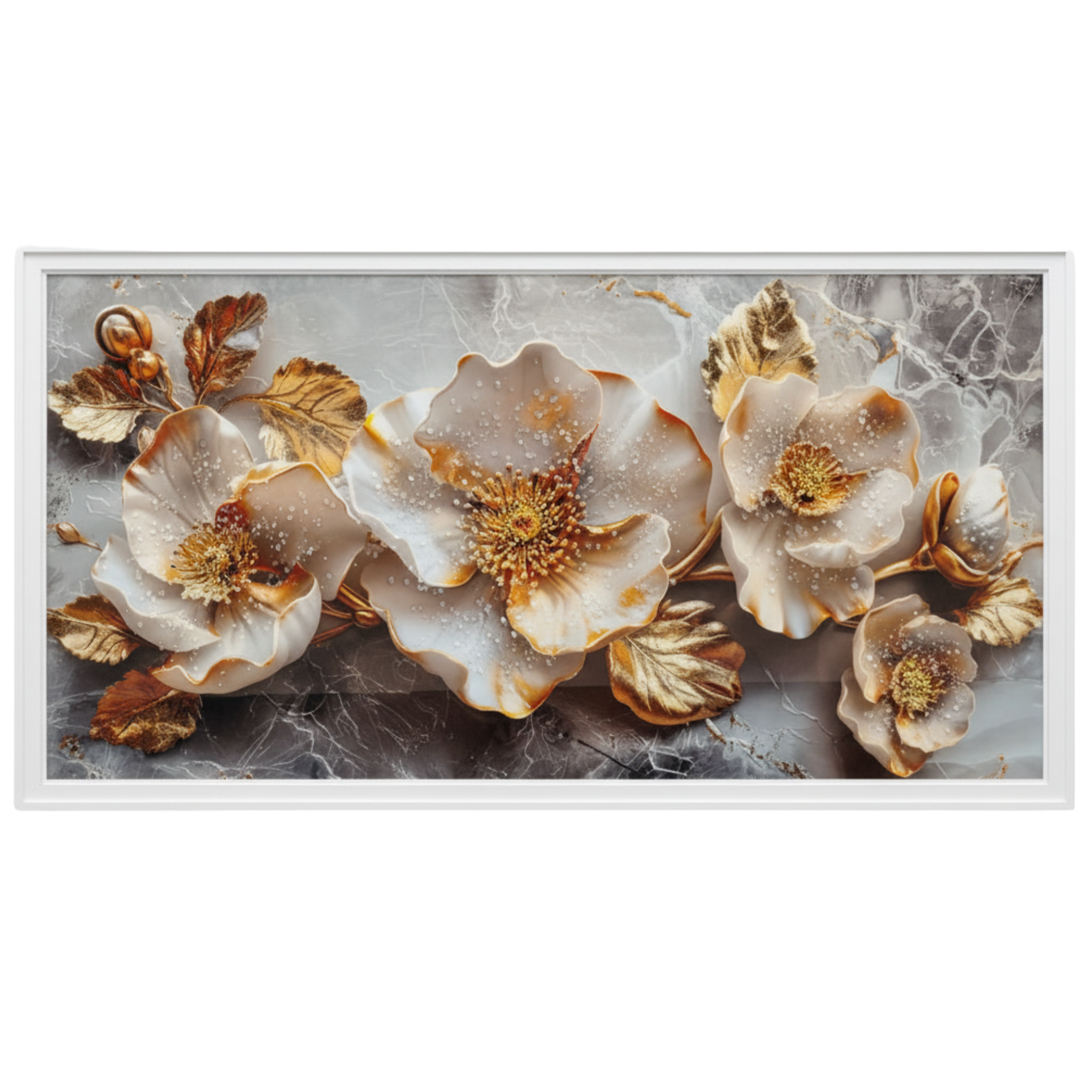 Tableau Fleurs Dorées en Relief – Élégance & Brillance Murale – Fiolla Home